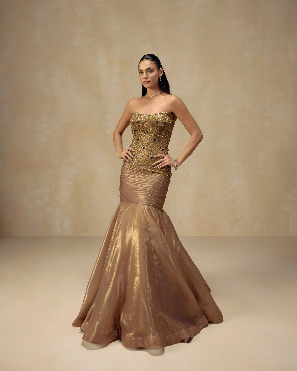 Gold Jewelled Mermaid Gown, editorial image — RINESSA