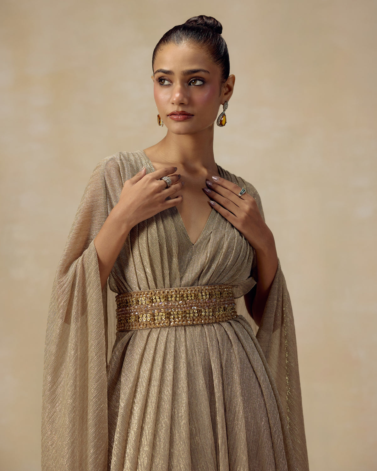 Gold Shimmer Kaftan, back view — RINESSA