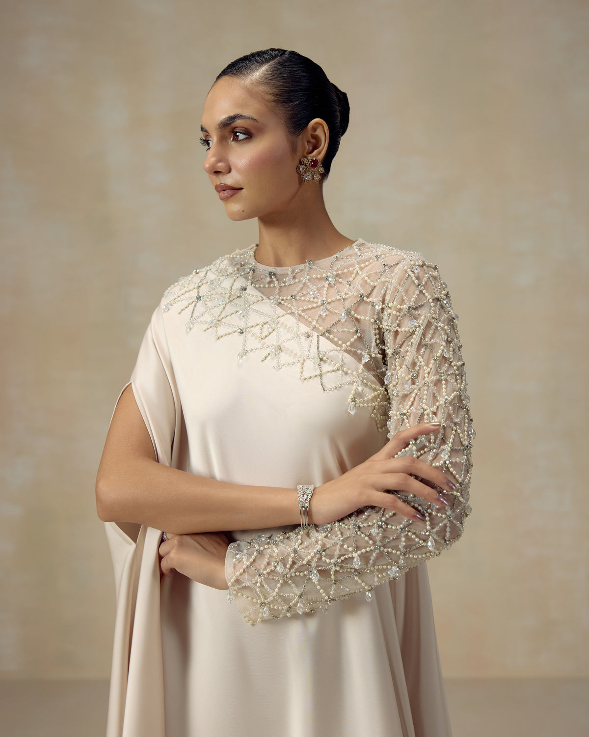 Ivory Crystal Kaftan, back view — RINESSA