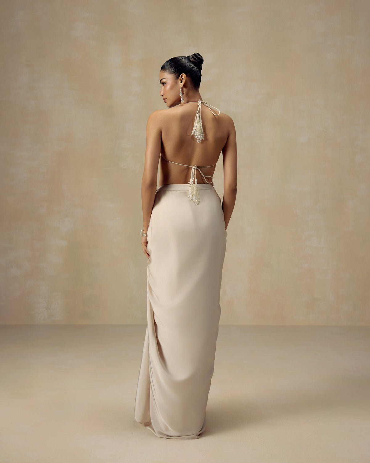Ivory Pearl Corset with Draped Skirt, hand embroidery detail — RINESSA