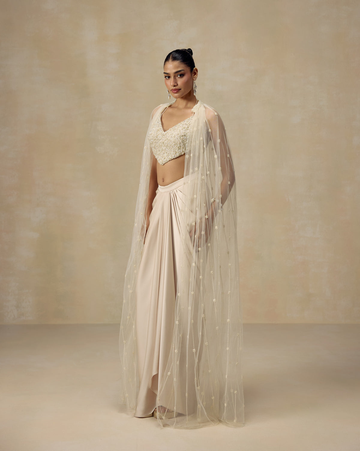 Ivory Pearl Corset with Draped Skirt, editorial image — RINESSA