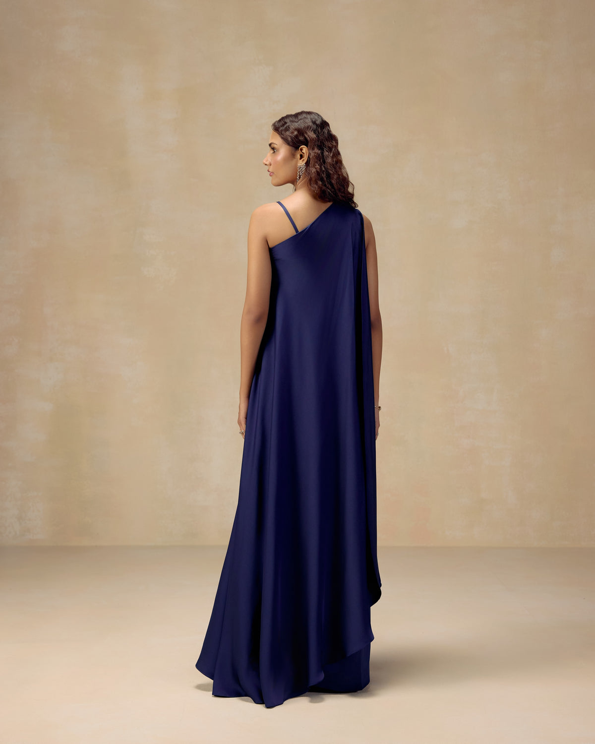 Navy One-Shoulder Sharara Set, hand embroidery detail — RINESSA