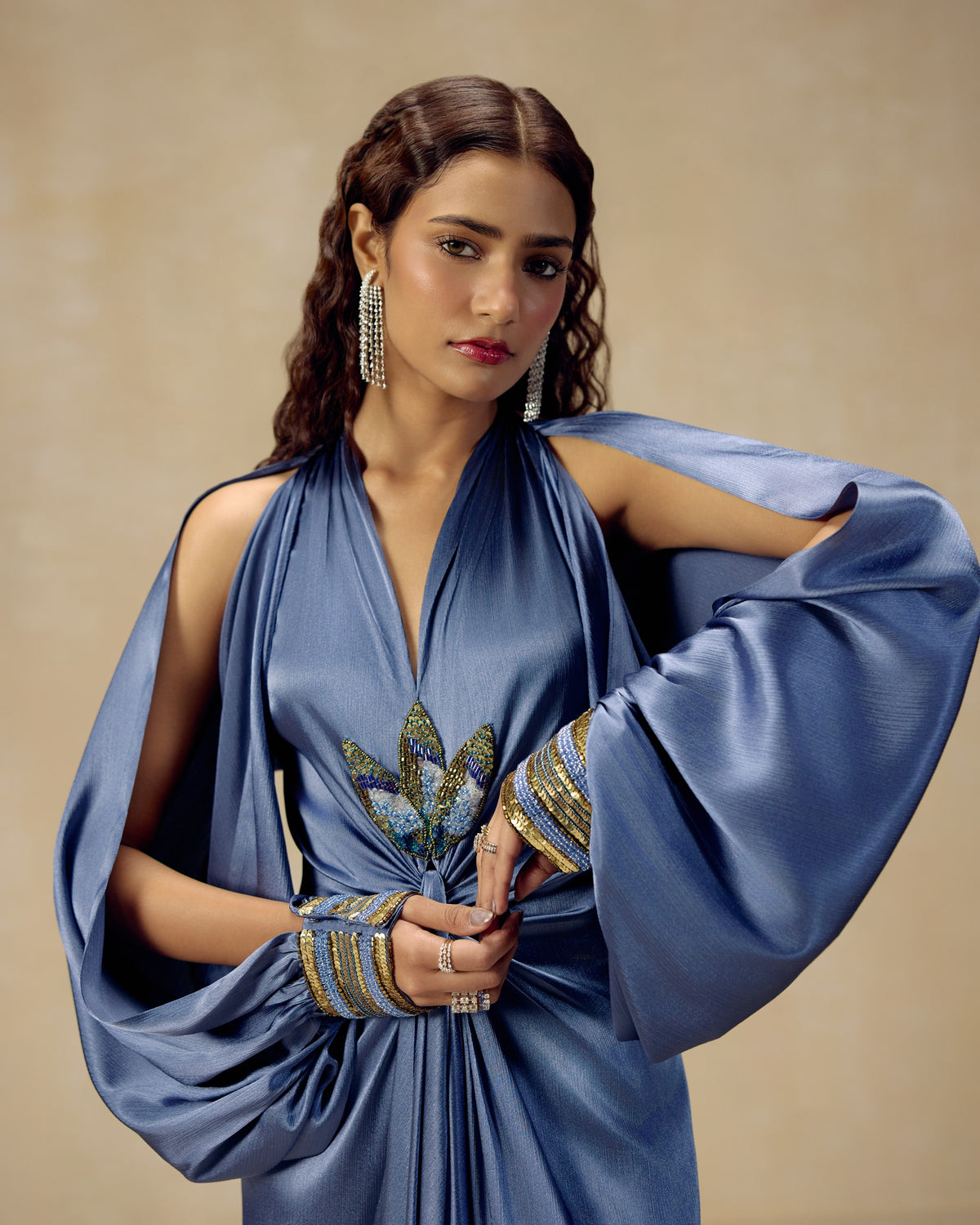 Powder Blue Cold-Shoulder Kaftan, back view — RINESSA