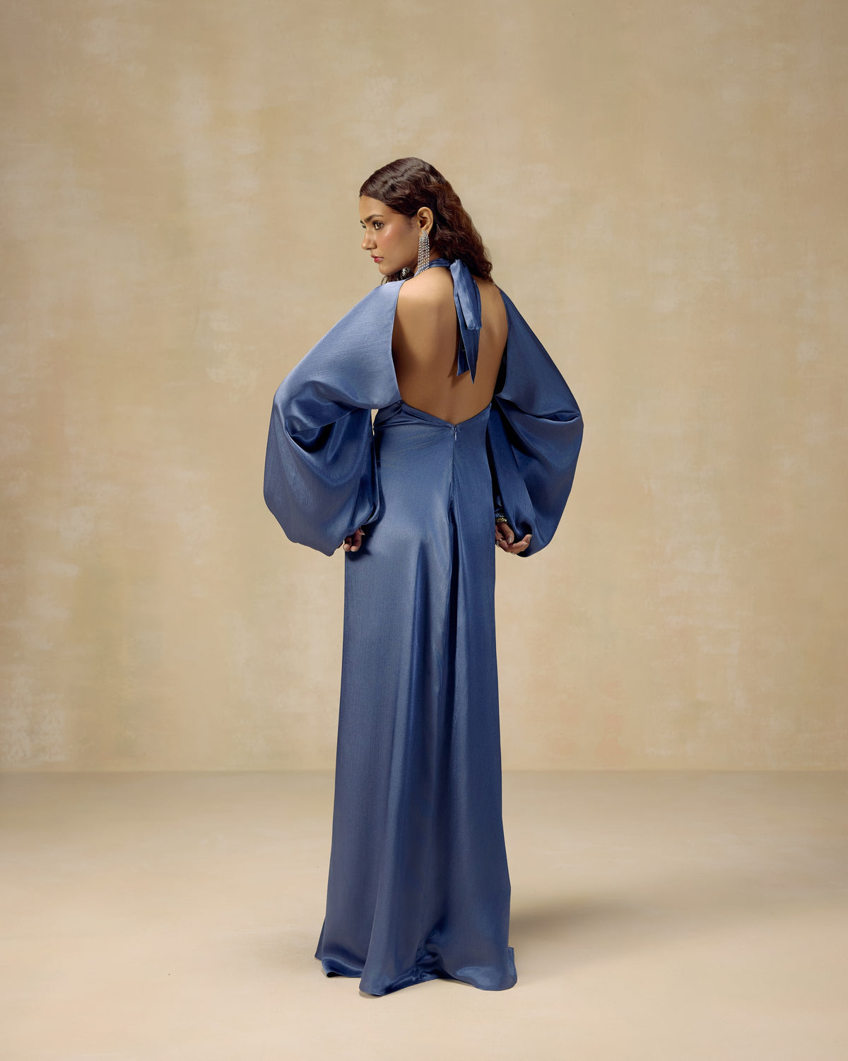 Powder Blue Cold-Shoulder Kaftan, side view — RINESSA