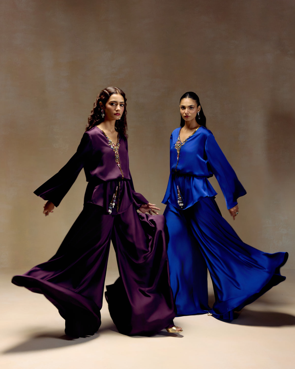 Purple Peplum Sharara Set, hand embroidery detail — RINESSA