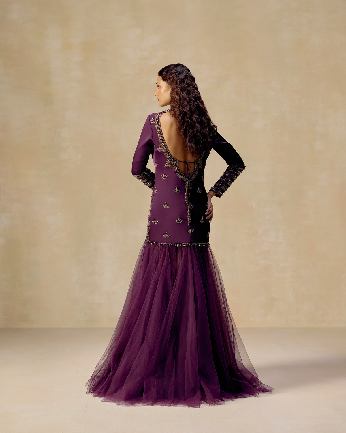 Purple Persian Anarkali, side view — RINESSA