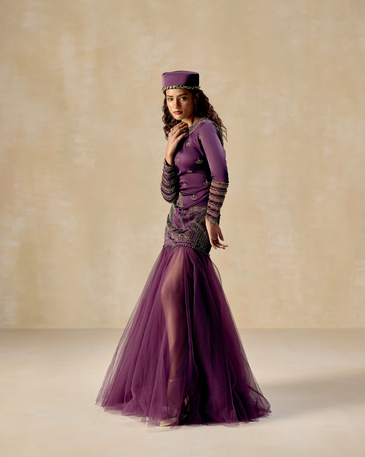 Purple Persian Anarkali, hand embroidery detail — RINESSA