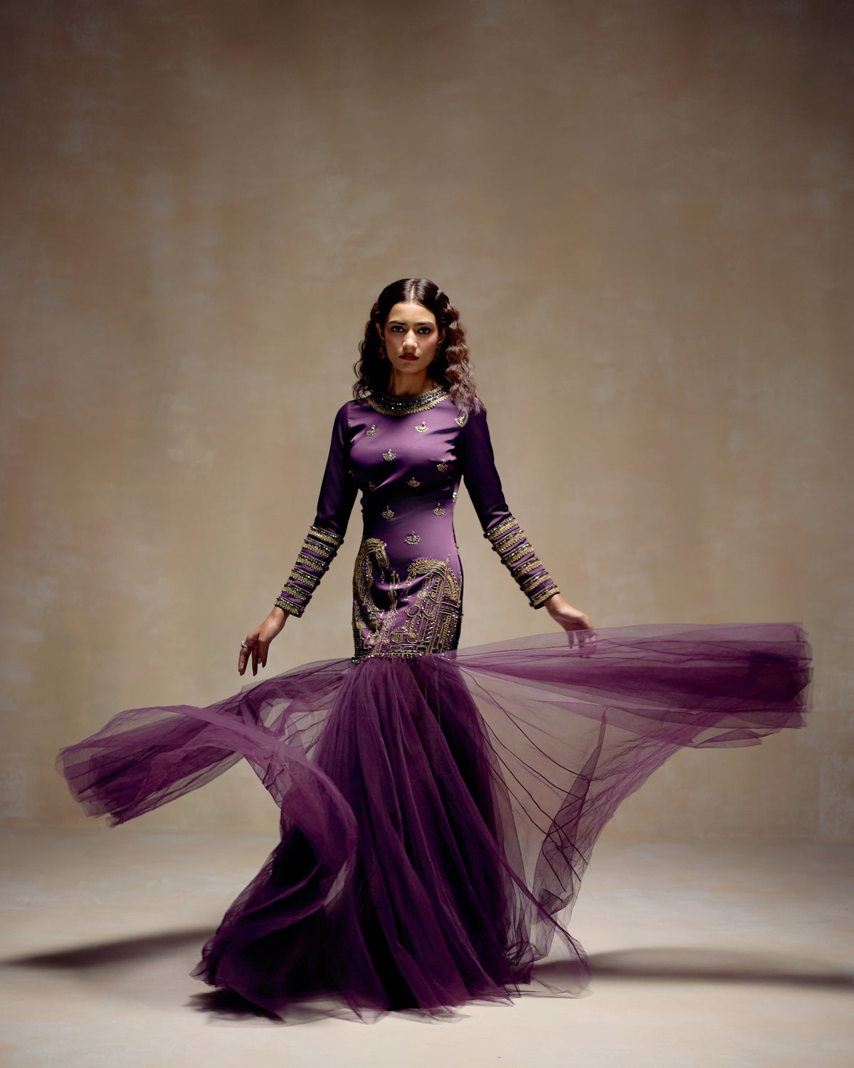 Purple Persian Anarkali, editorial image — RINESSA