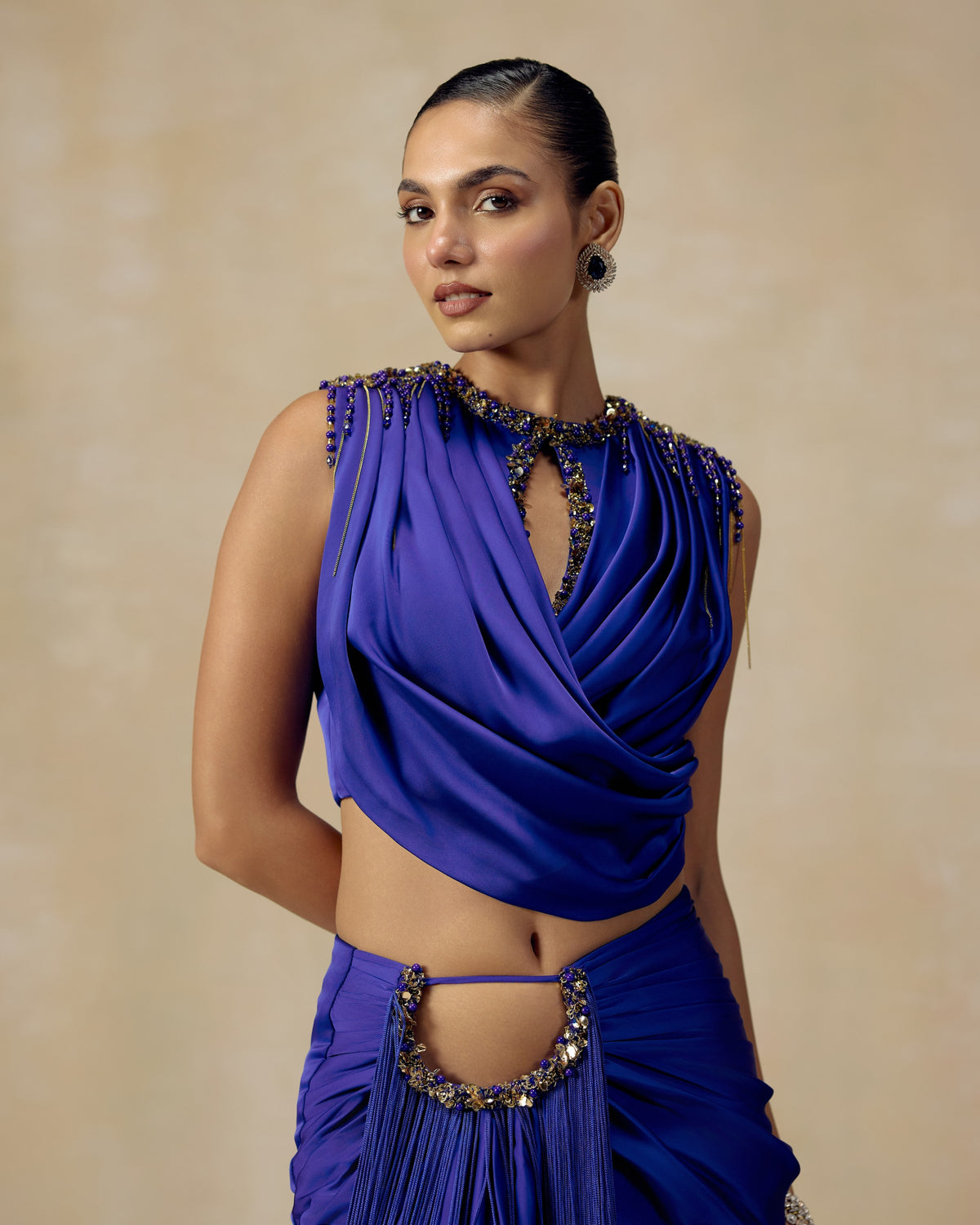 Royal Blue Lehenga with Trail, back view — RINESSA
