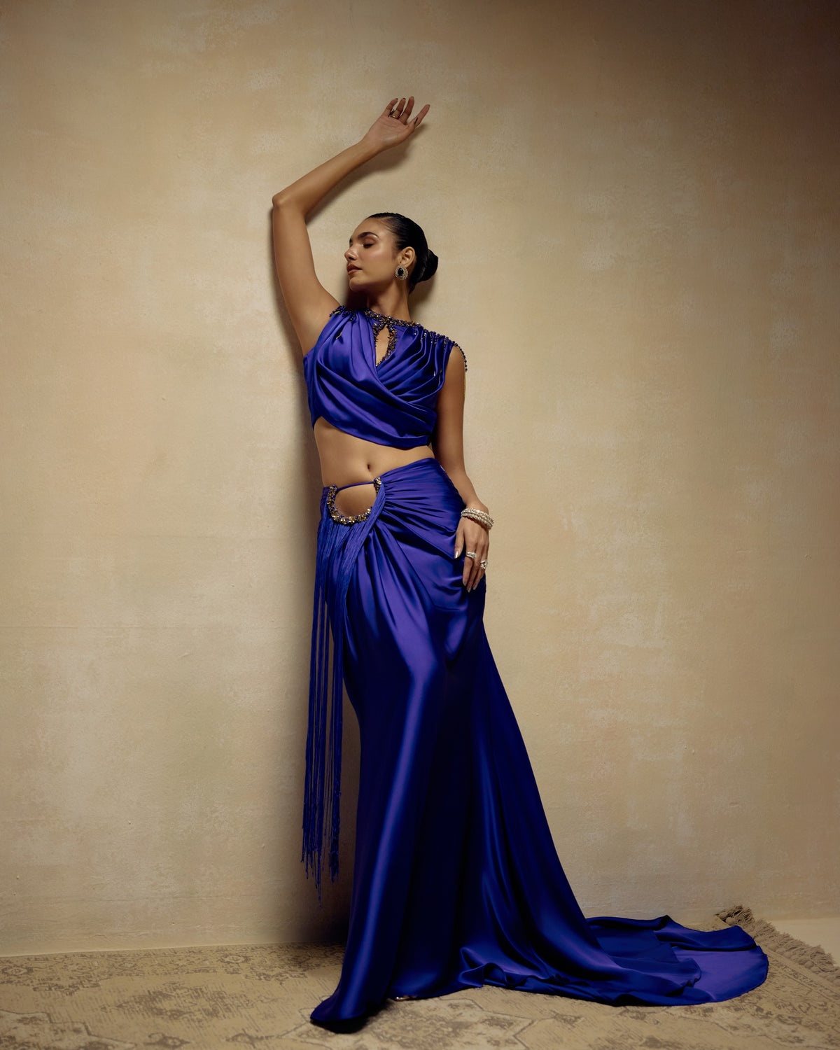Royal Blue Lehenga with Trail, editorial image — RINESSA