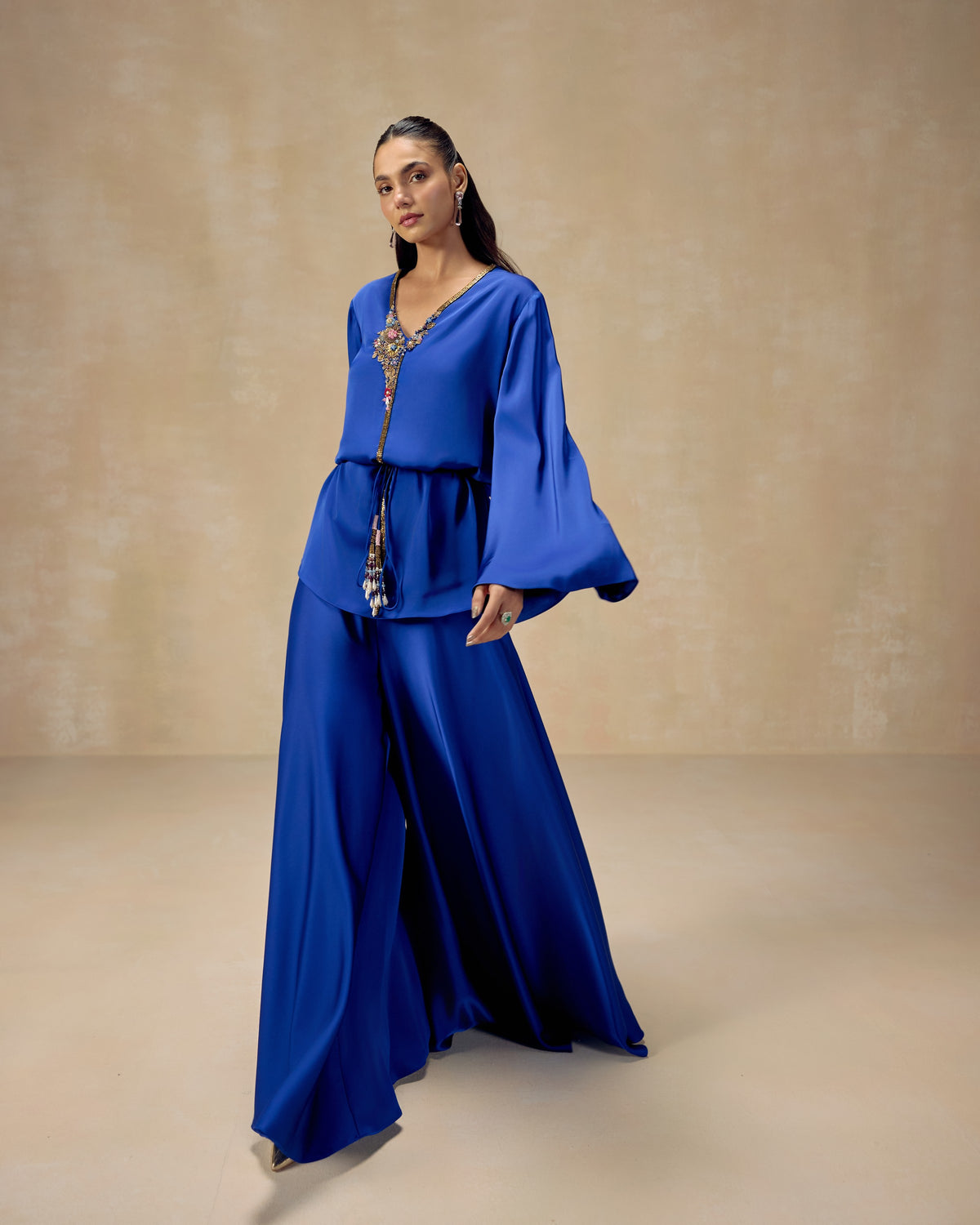 Royal Blue Peplum Sharara Set, back view — RINESSA