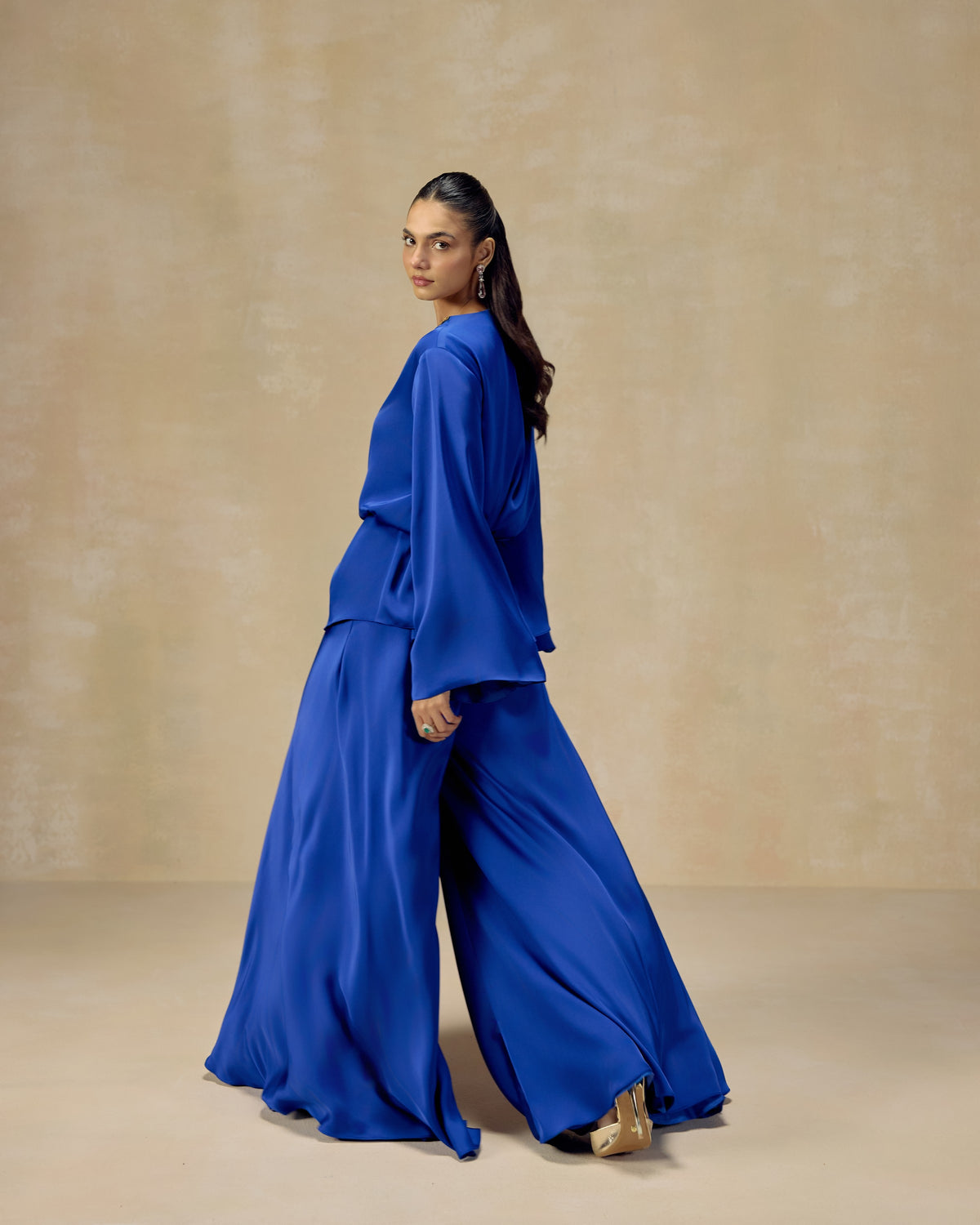 Royal Blue Peplum Sharara Set, side view — RINESSA