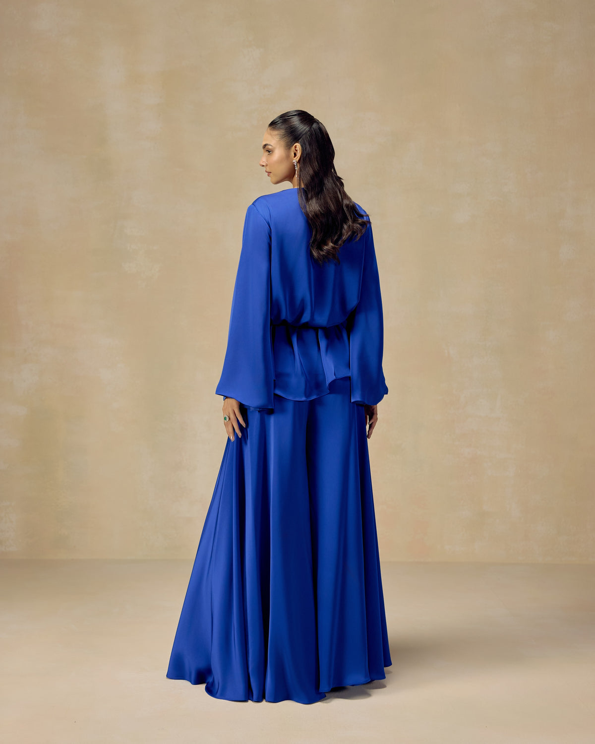 Royal Blue Peplum Sharara Set, hand embroidery detail — RINESSA