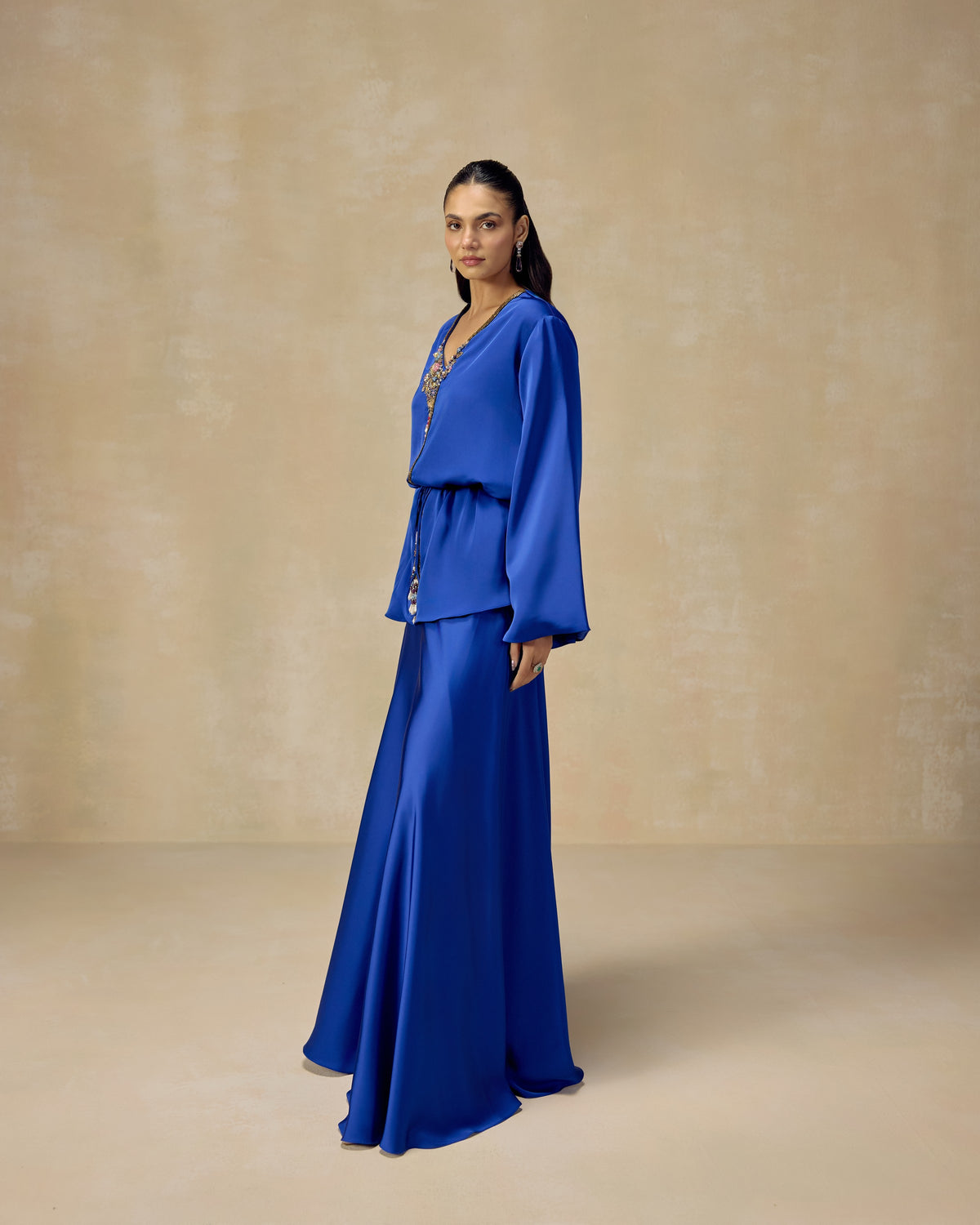 Royal Blue Peplum Sharara Set, editorial image — RINESSA
