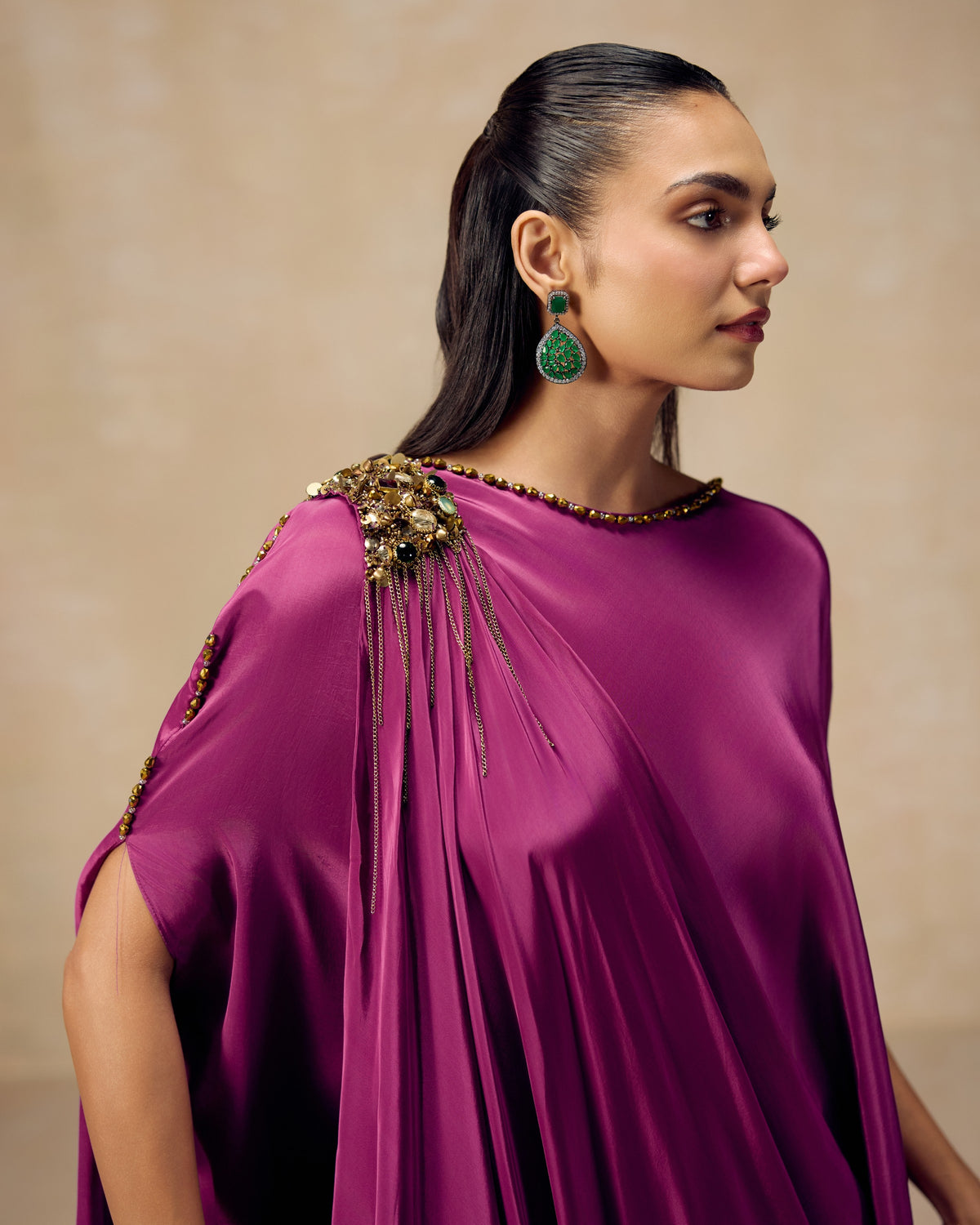 Violet Shoulder-Drape Tunic, side view — RINESSA