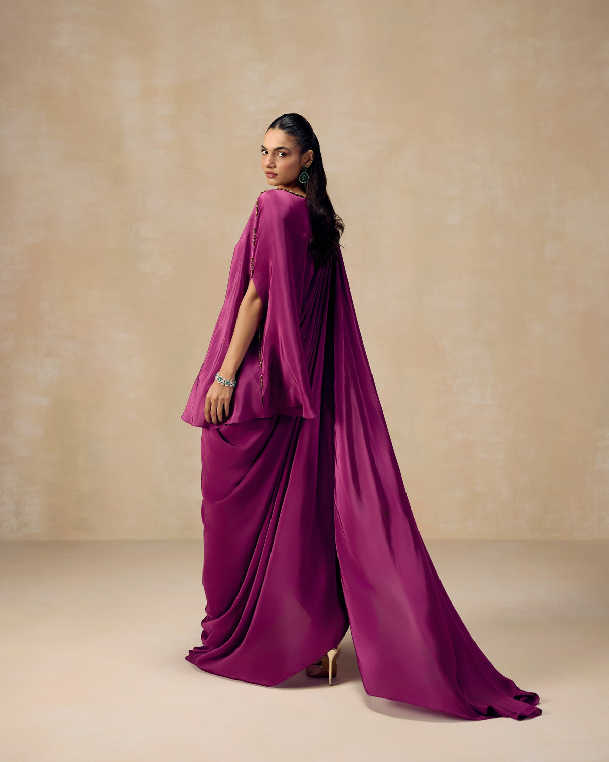 Violet Shoulder-Drape Tunic, hand embroidery detail — RINESSA