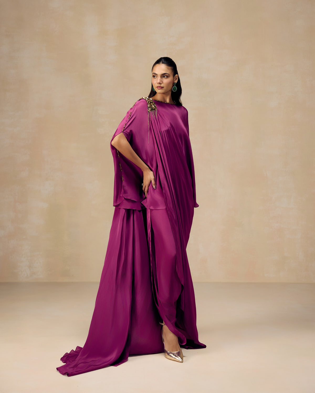 Violet Shoulder-Drape Tunic, editorial image — RINESSA