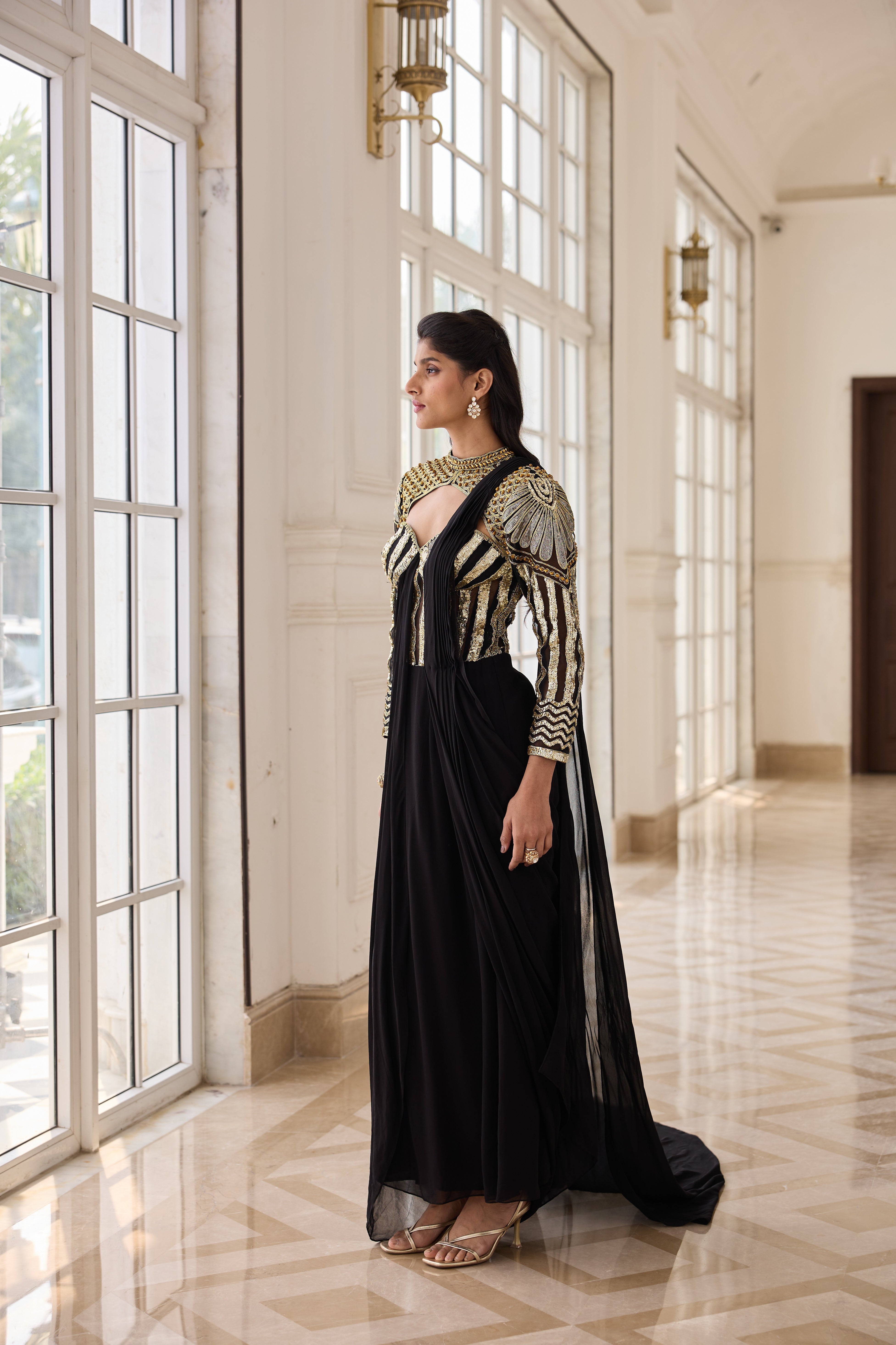 Hand Embelished and Dori-wroked Draped Saree