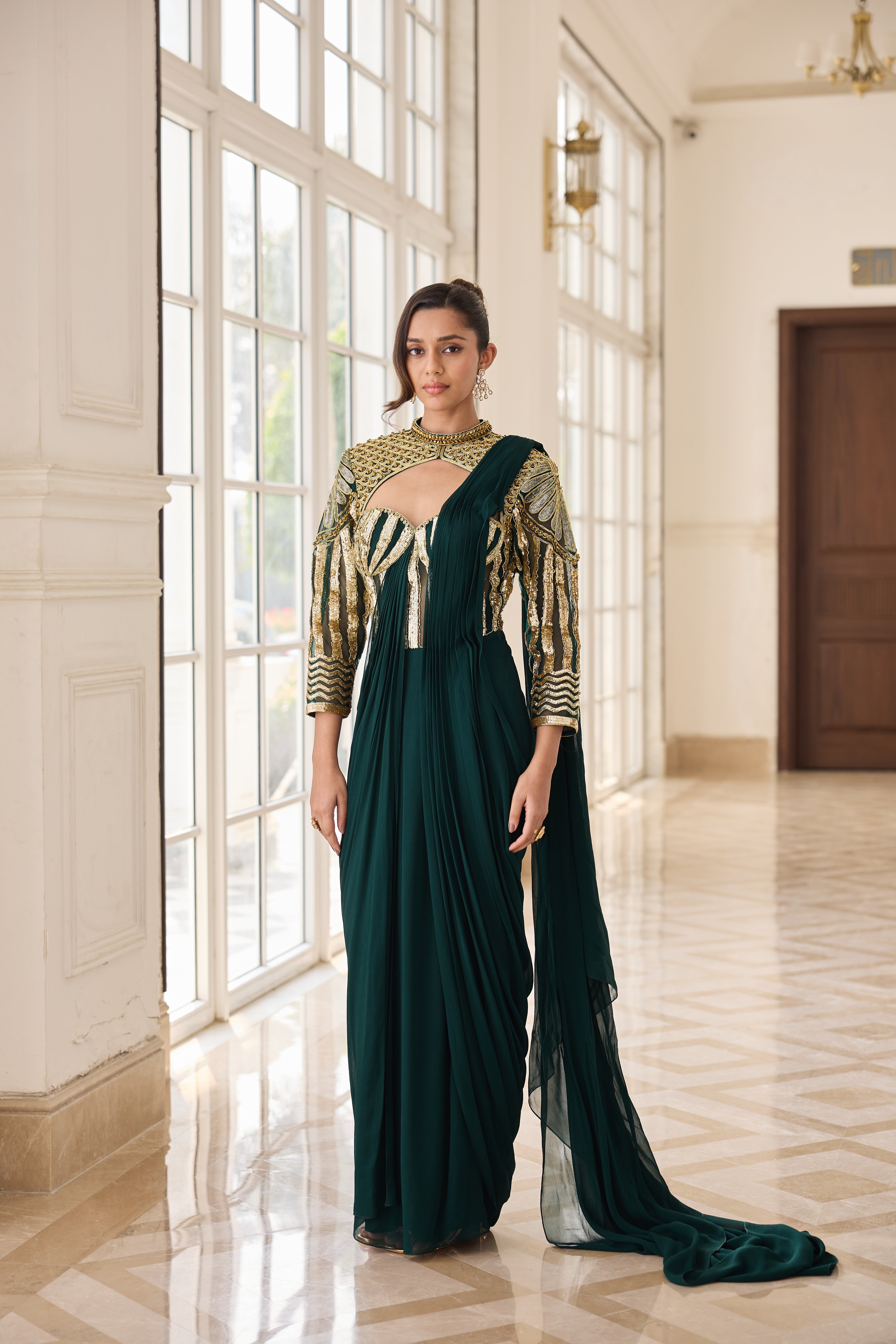 Hand Embelished and Dori-wroked Draped Saree