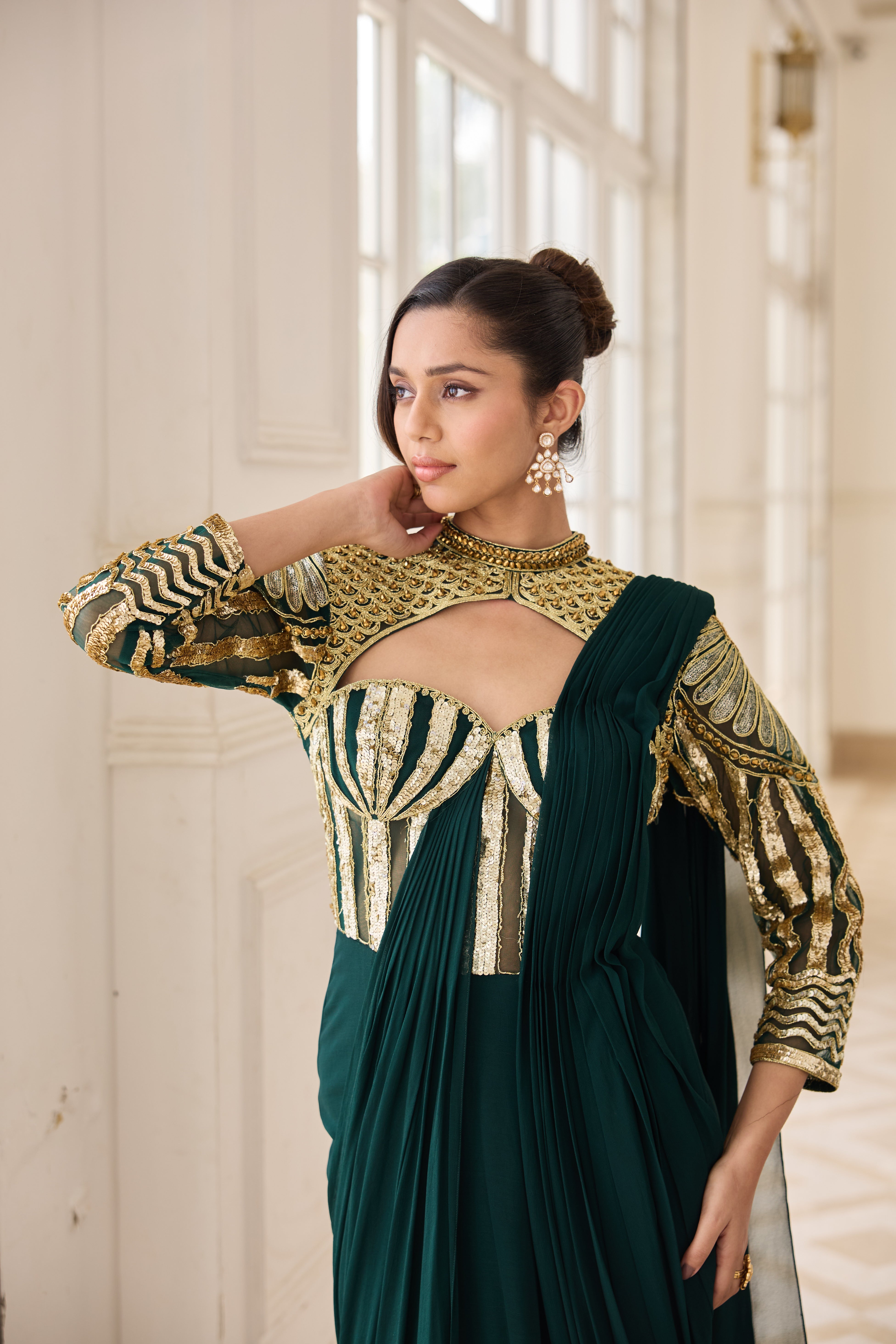 Hand Embelished and Dori-wroked Draped Saree