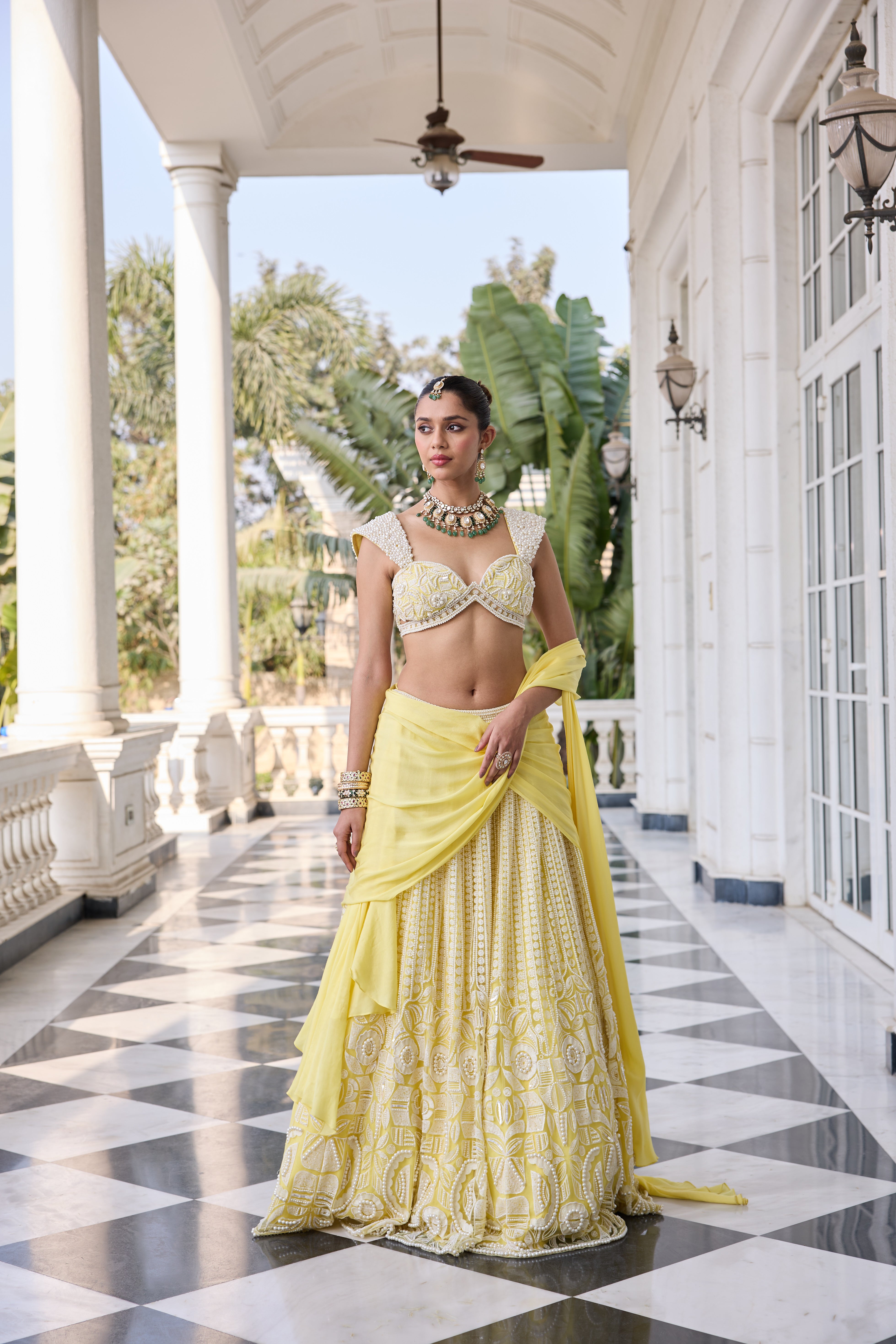 Hand-Embroidered Pearl Lehenga