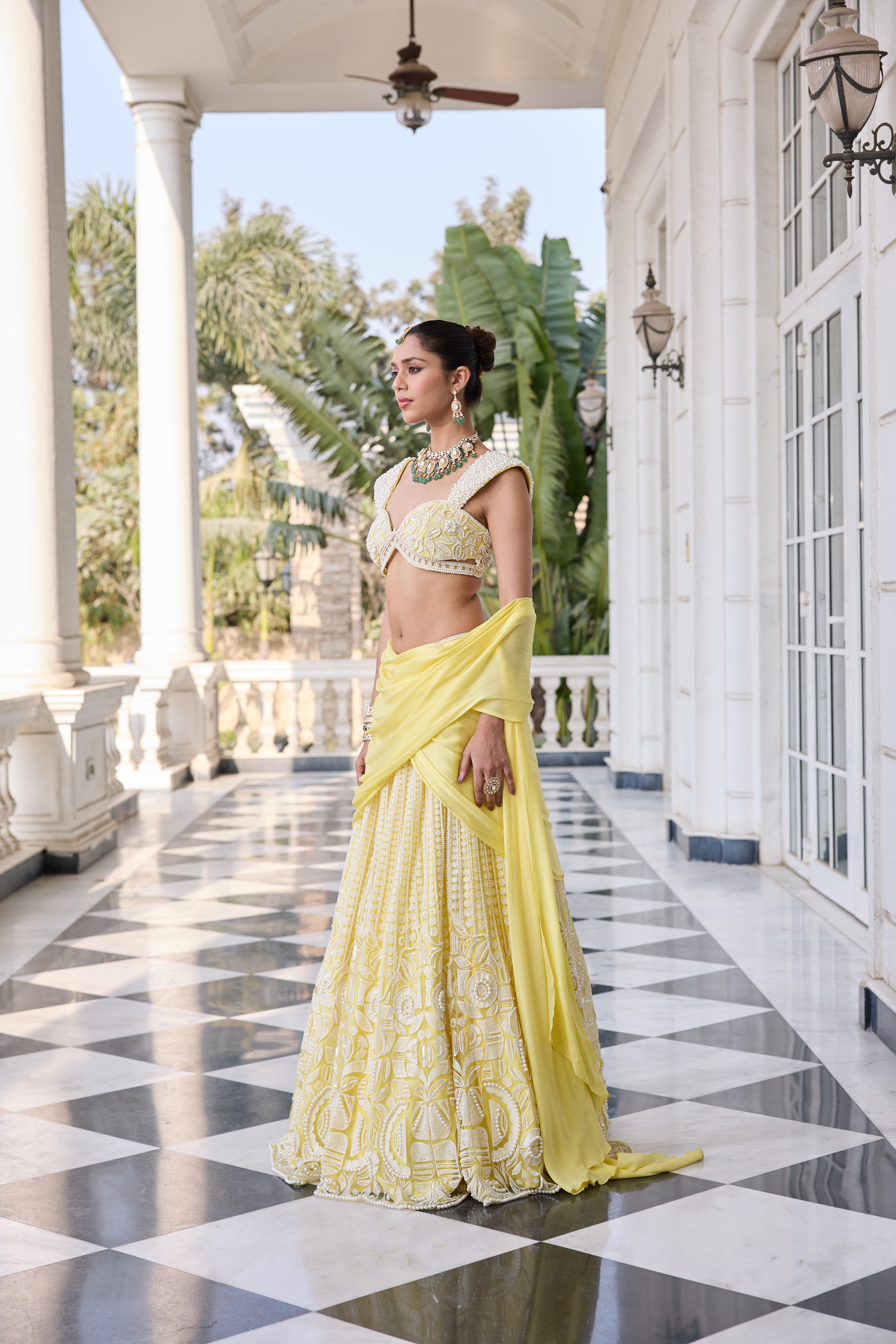Hand-Embroidered Pearl Lehenga