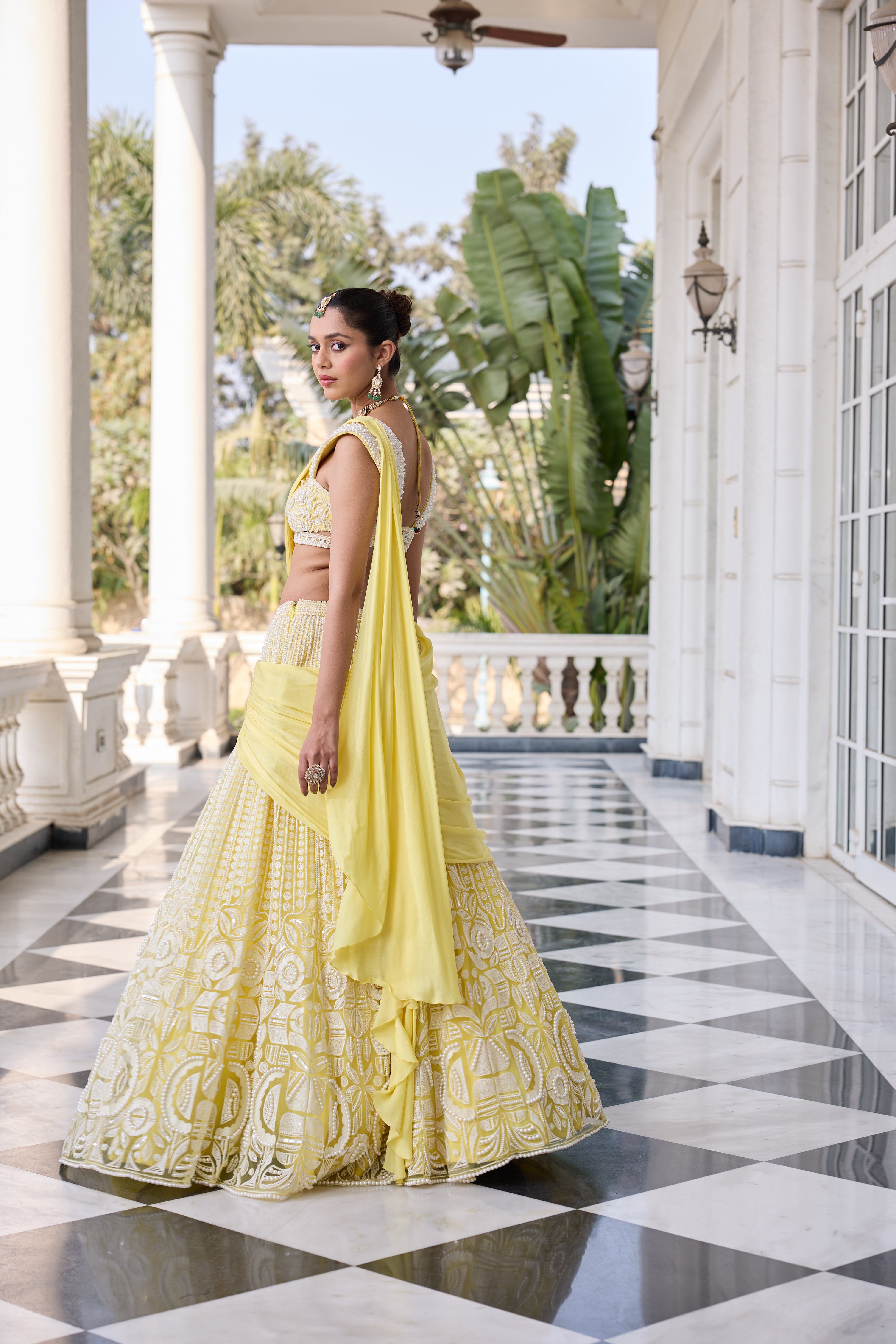 Hand-Embroidered Pearl Lehenga