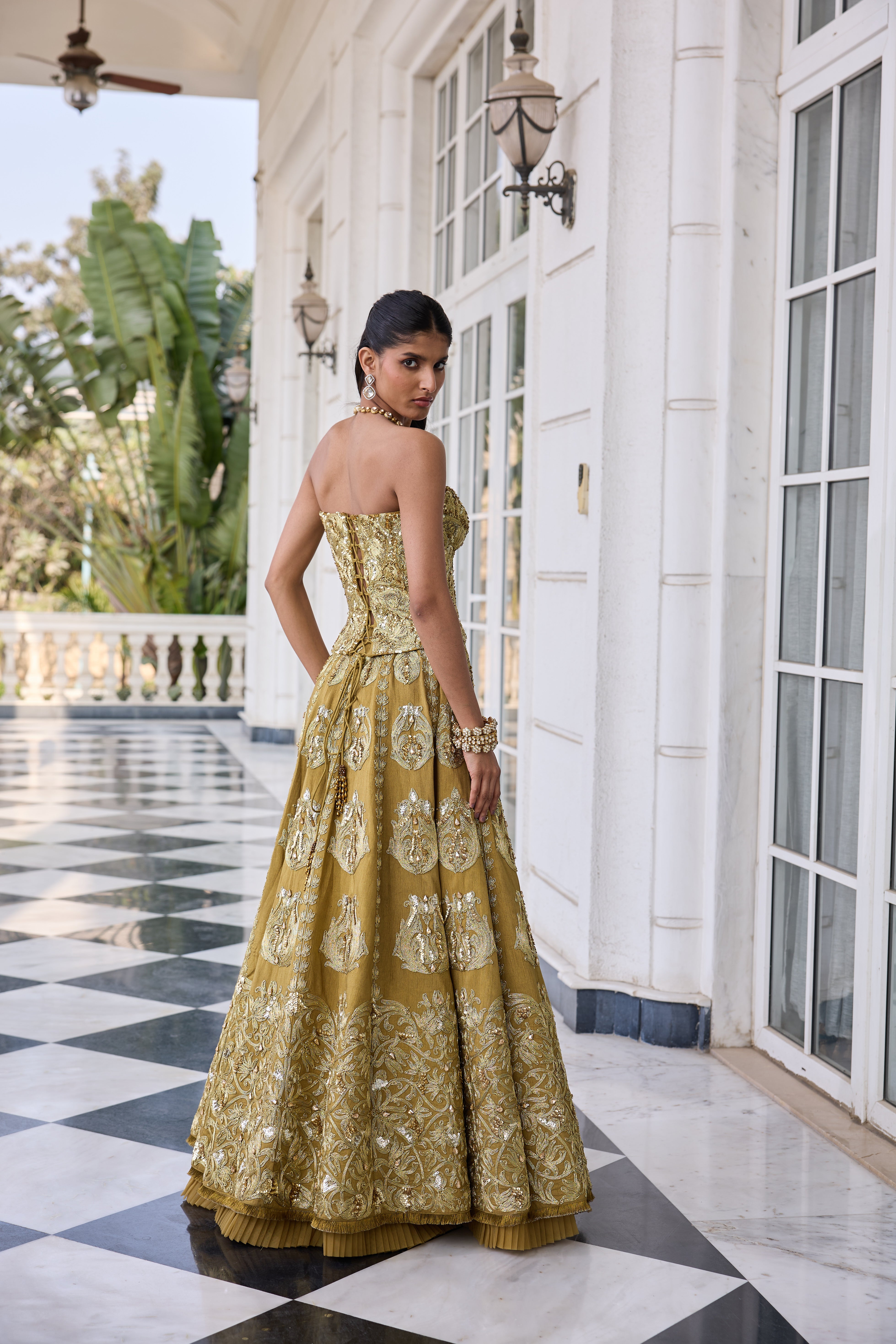 Hand Embelished and Dori-work Corset with Lehenga