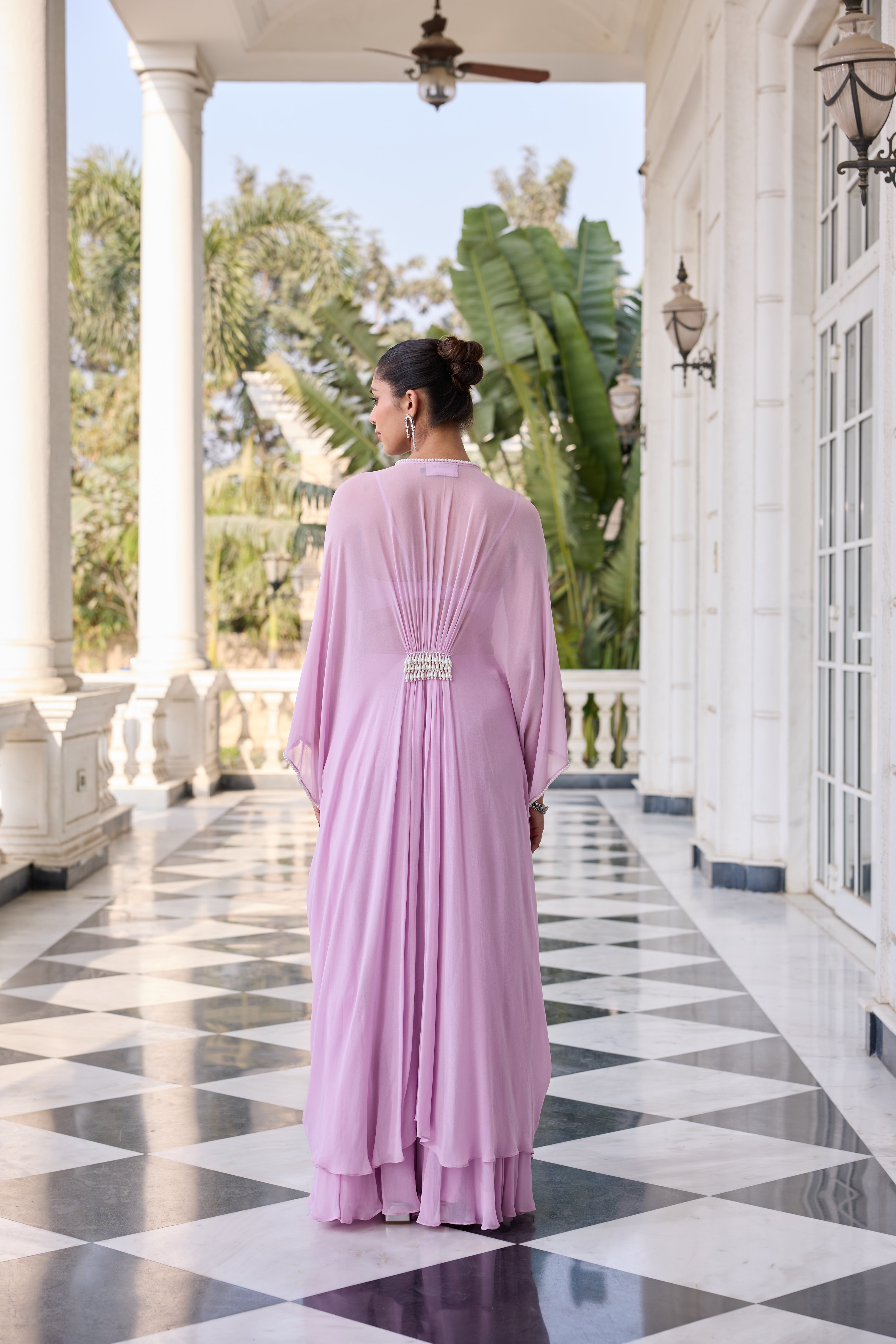 Hand-Embelished Pearl Kaftan Co-ord Set