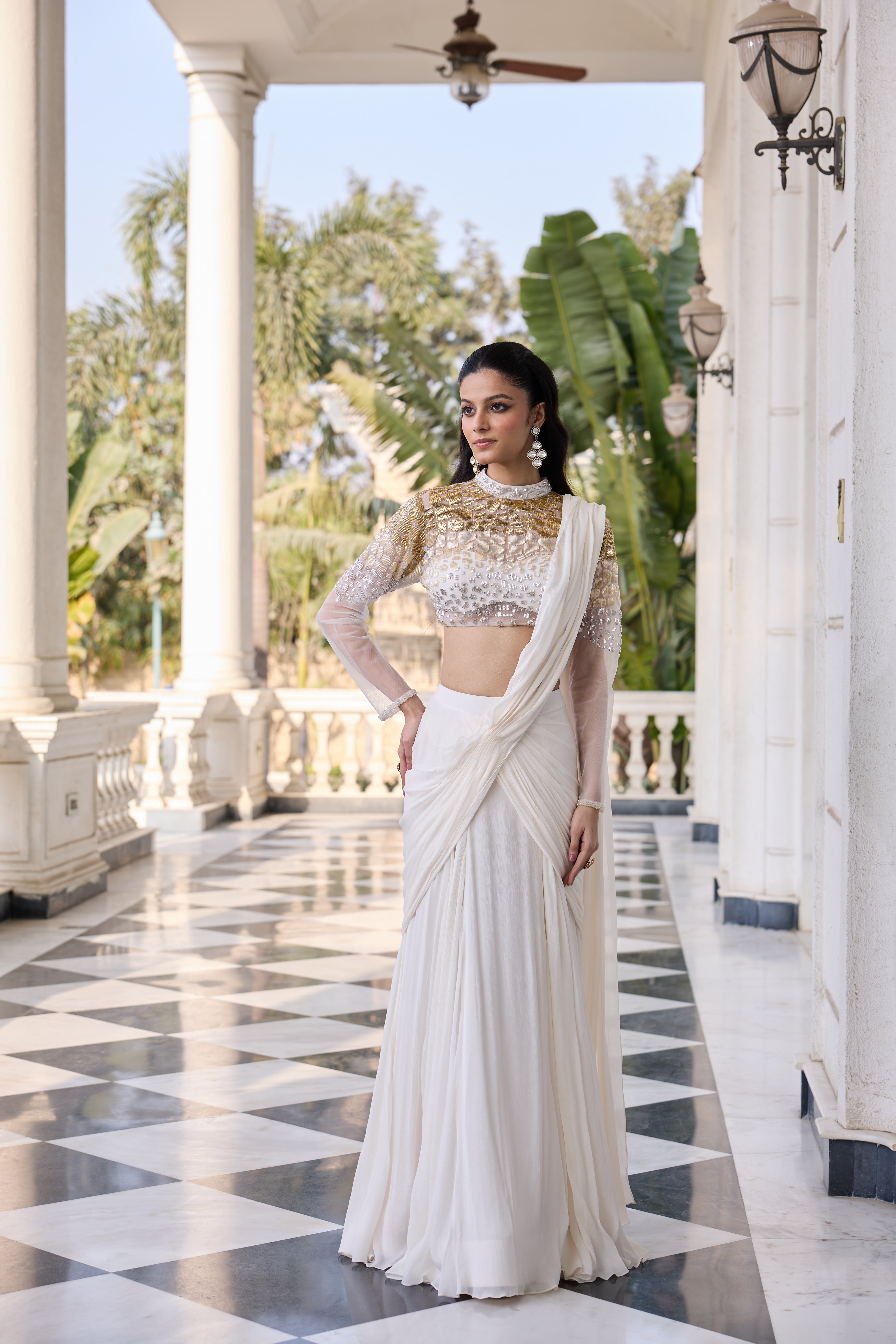 Hand Embellished Blouse with Drape Saree