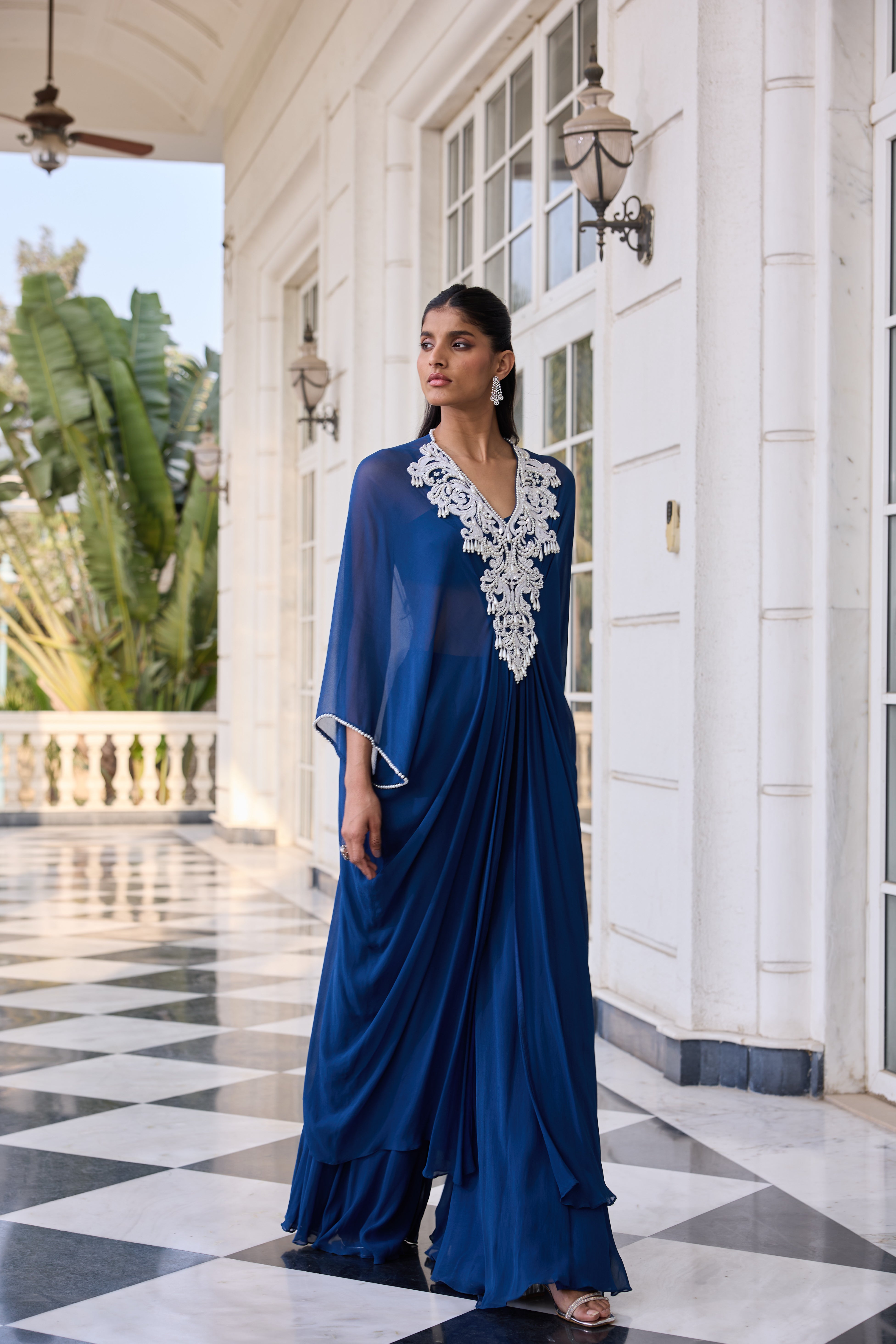 Hand-Embelished Pearl Kaftan Co-ord Set