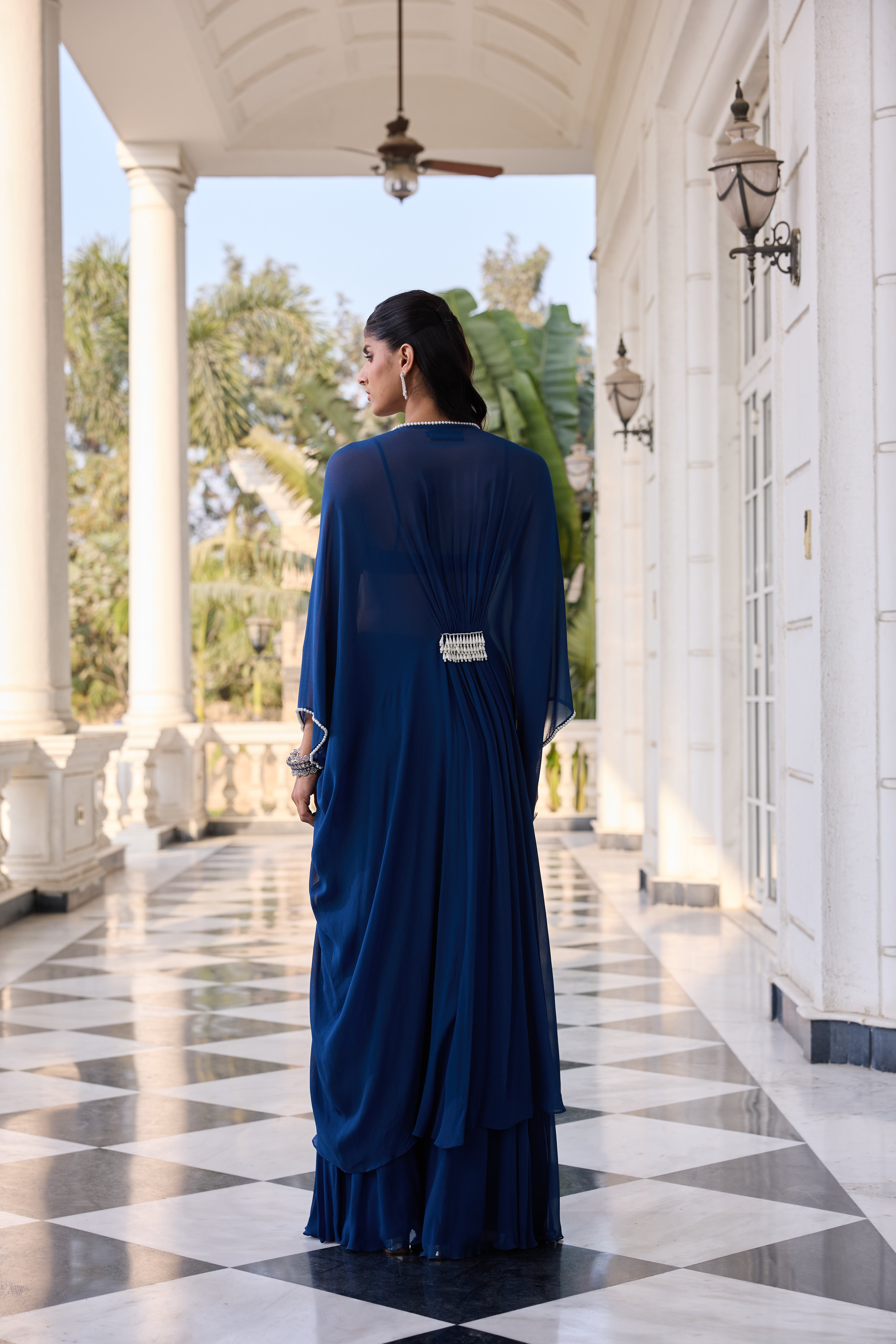 Hand-Embelished Pearl Kaftan Co-ord Set