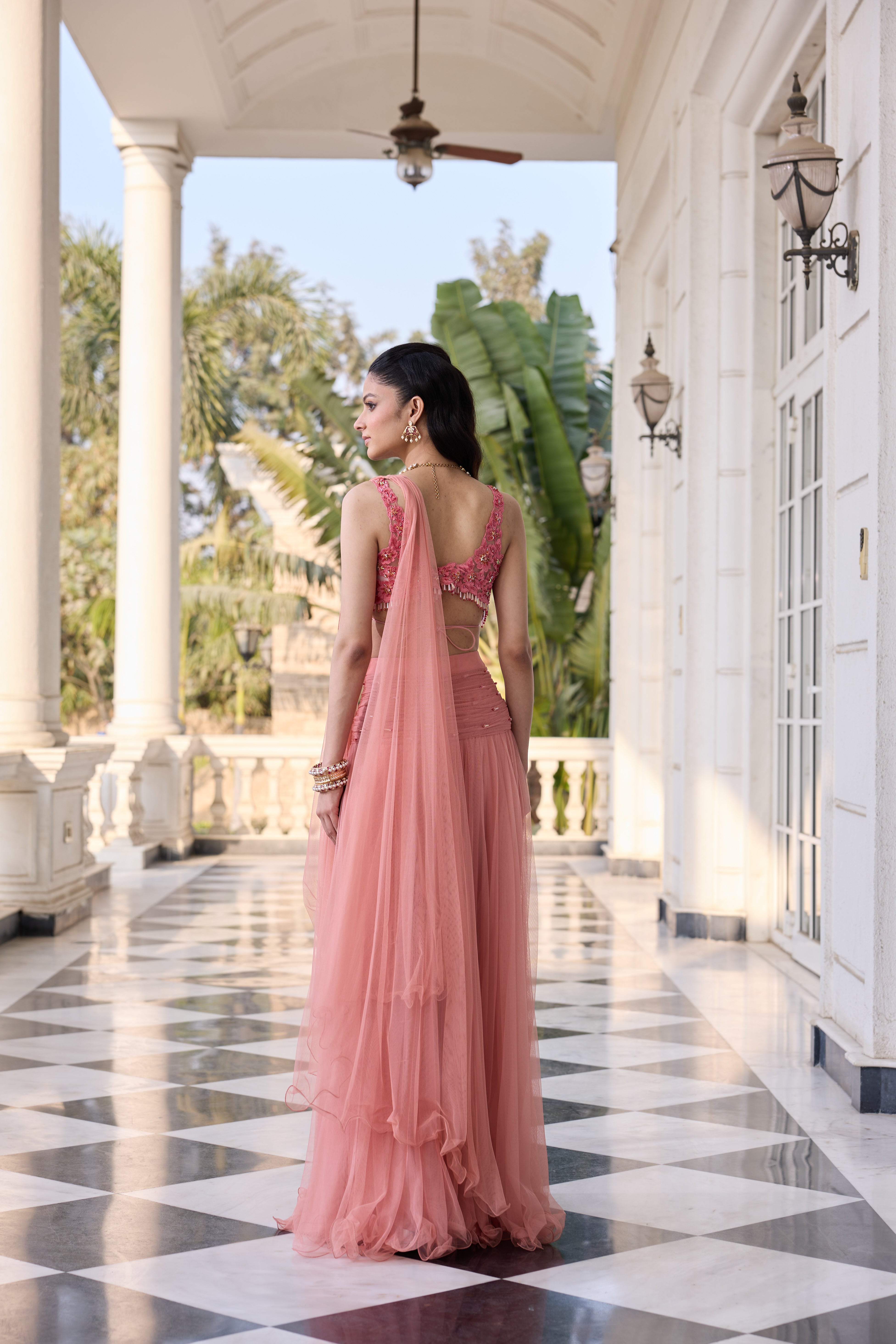 Hand-Embroidered Blouse with Draped Saree