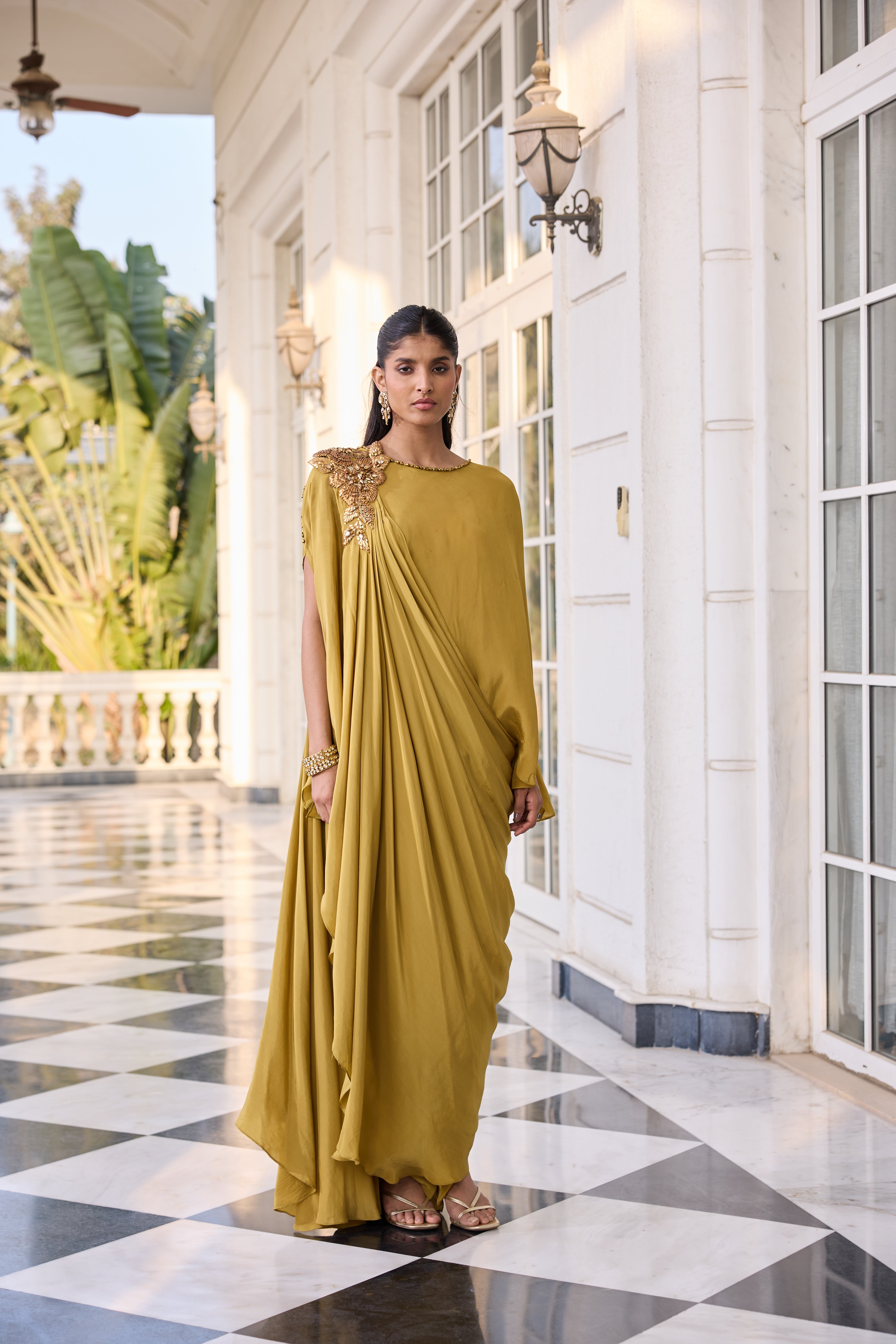 Hand-Embelished Top Co-ord set with Flowy Drape