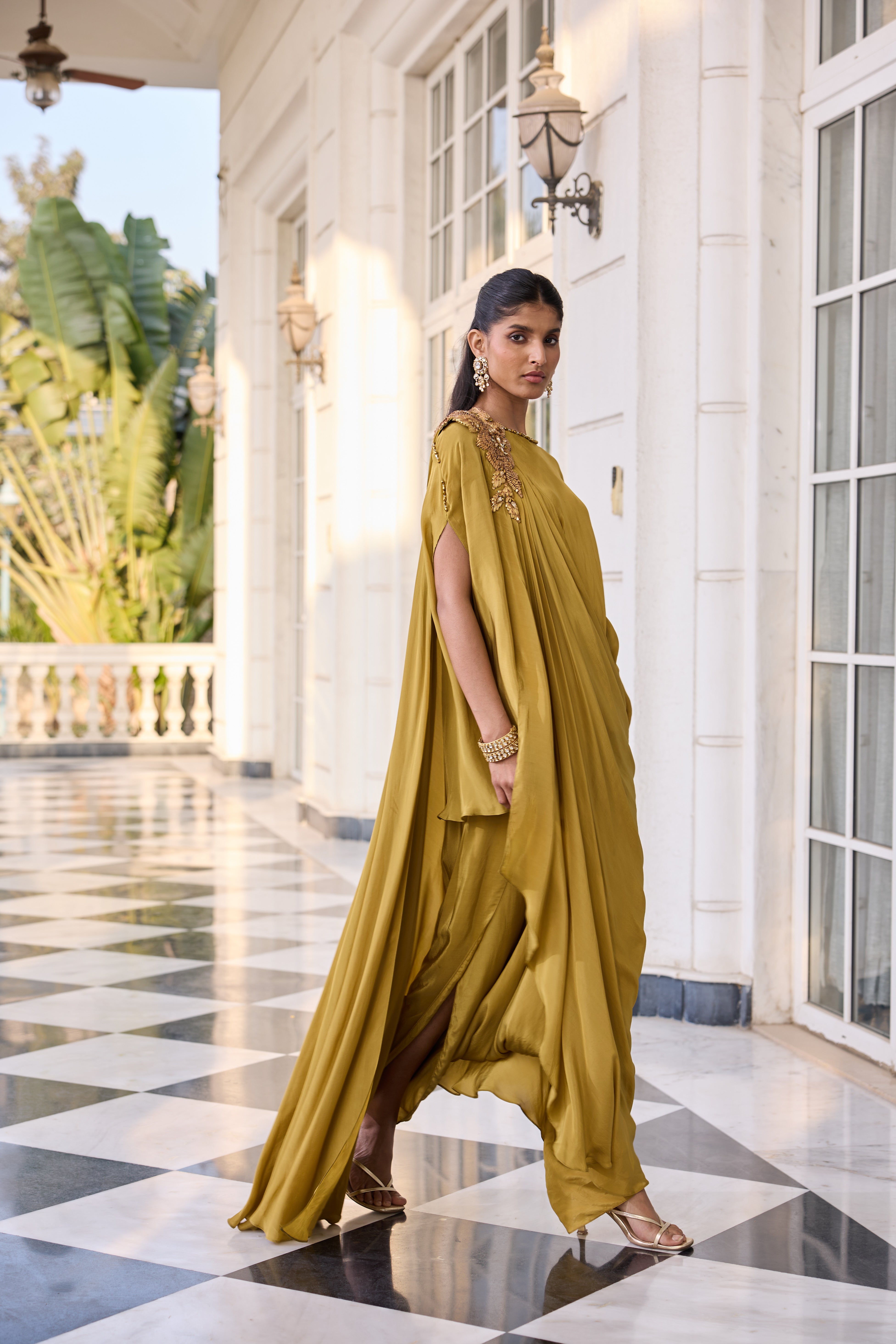 Hand-Embelished Top Co-ord set with Flowy Drape