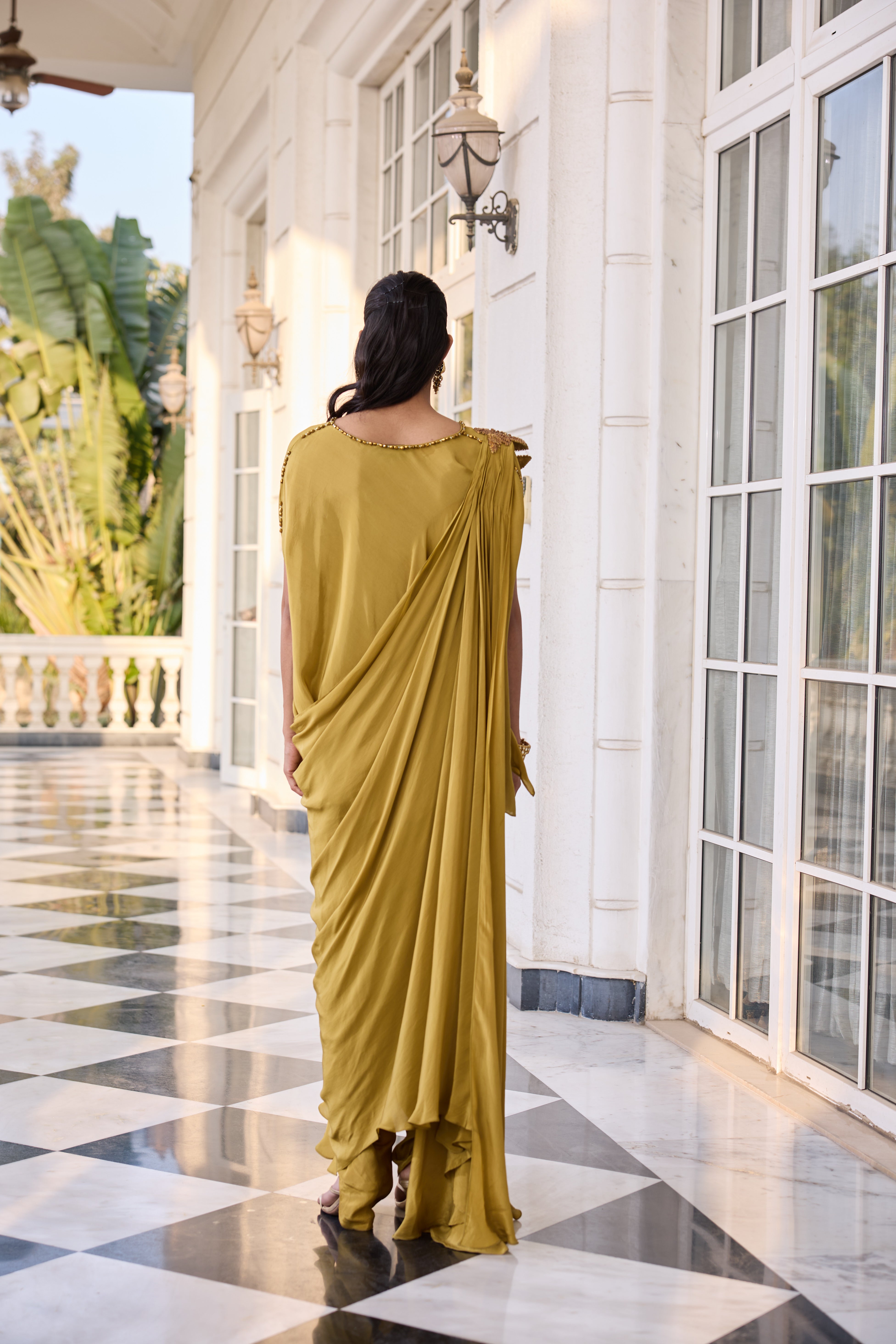 Hand-Embelished Top Co-ord set with Flowy Drape