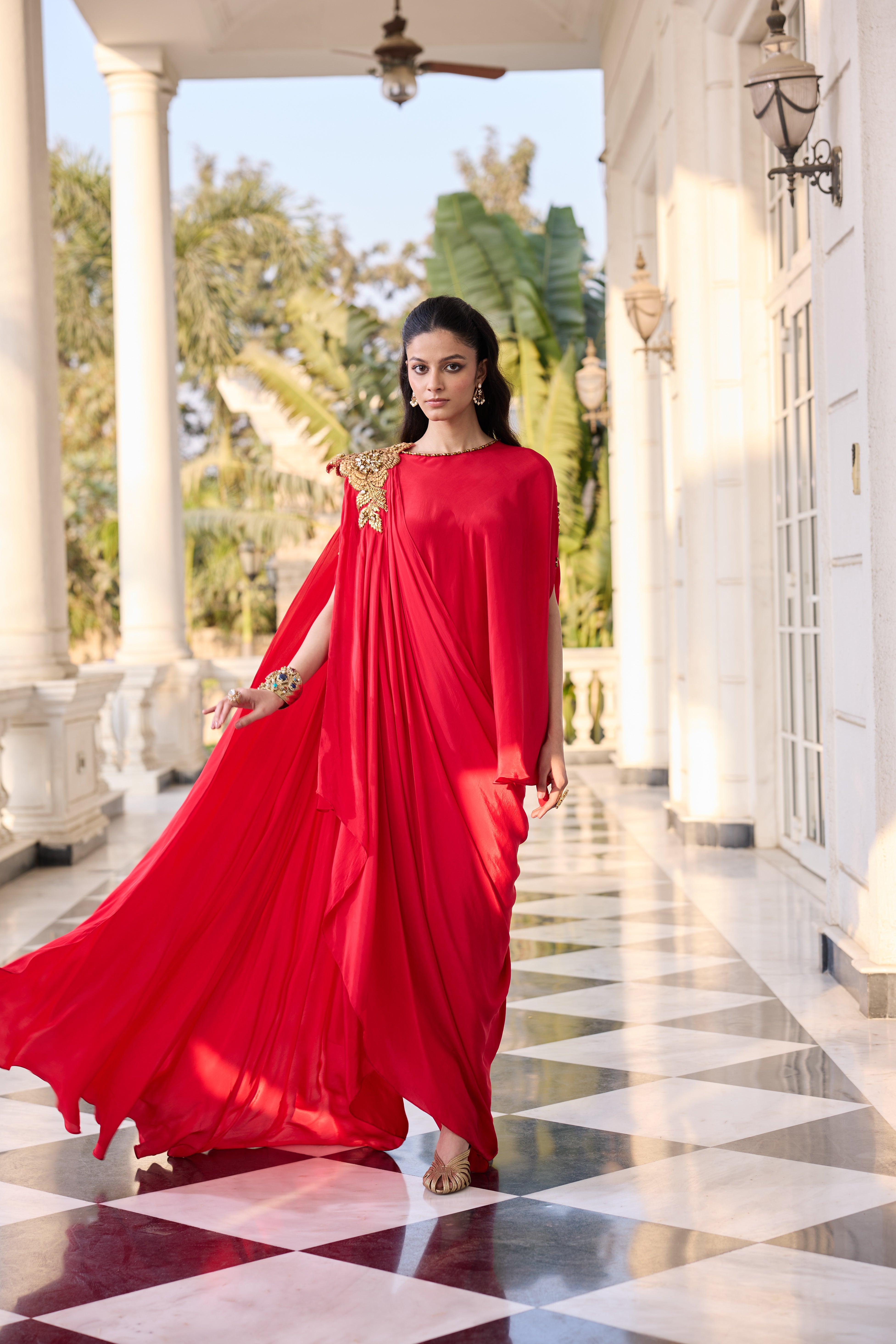 Hand-Embelished Top Co-ord set with Flowy Drape