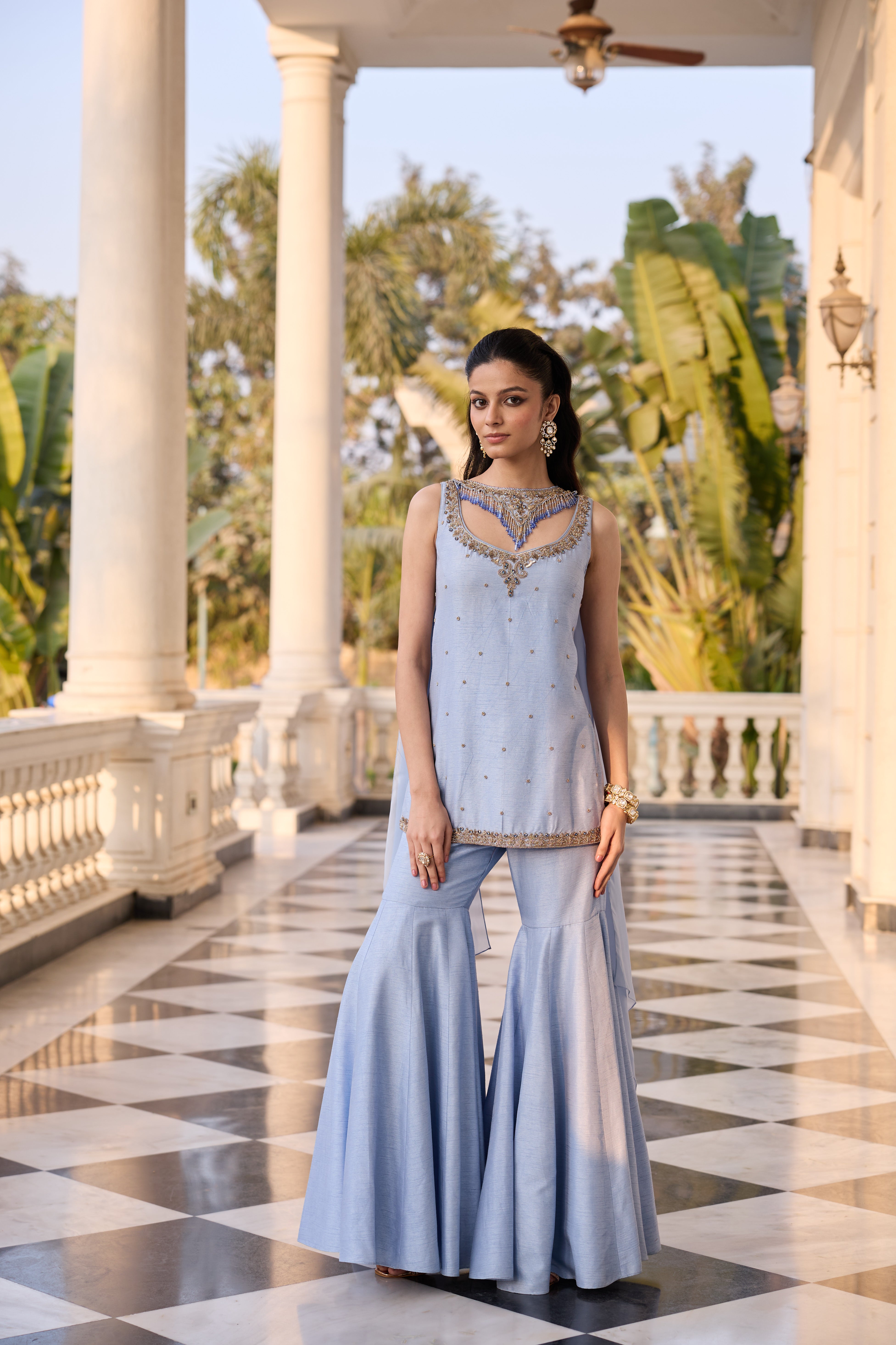 Hand Embellished Short Kurta with Sharara