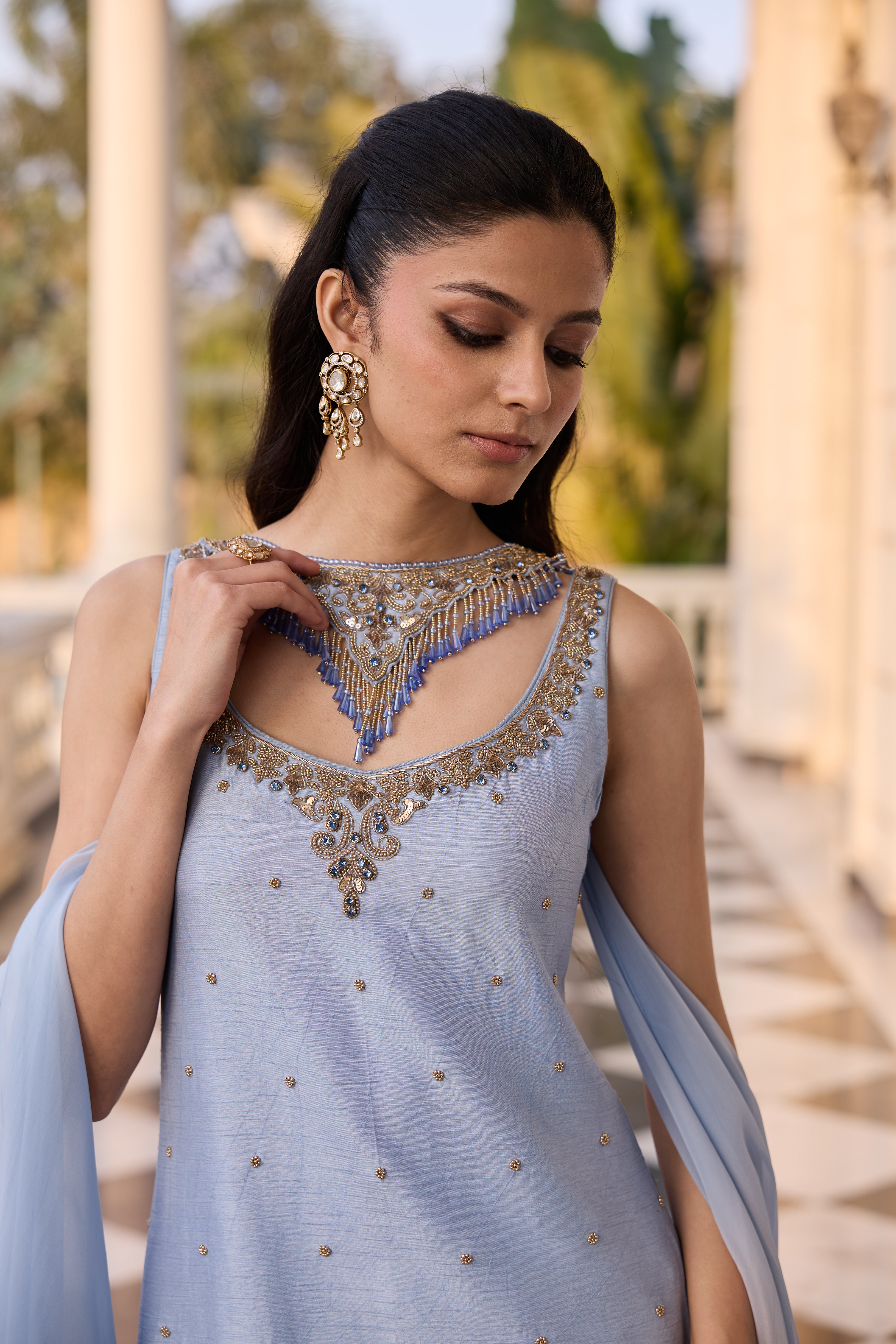 Hand Embellished Short Kurta with Sharara