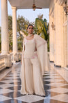Hand-Embroidered Glass Pearls Draped Kurta with Fluid Trousers