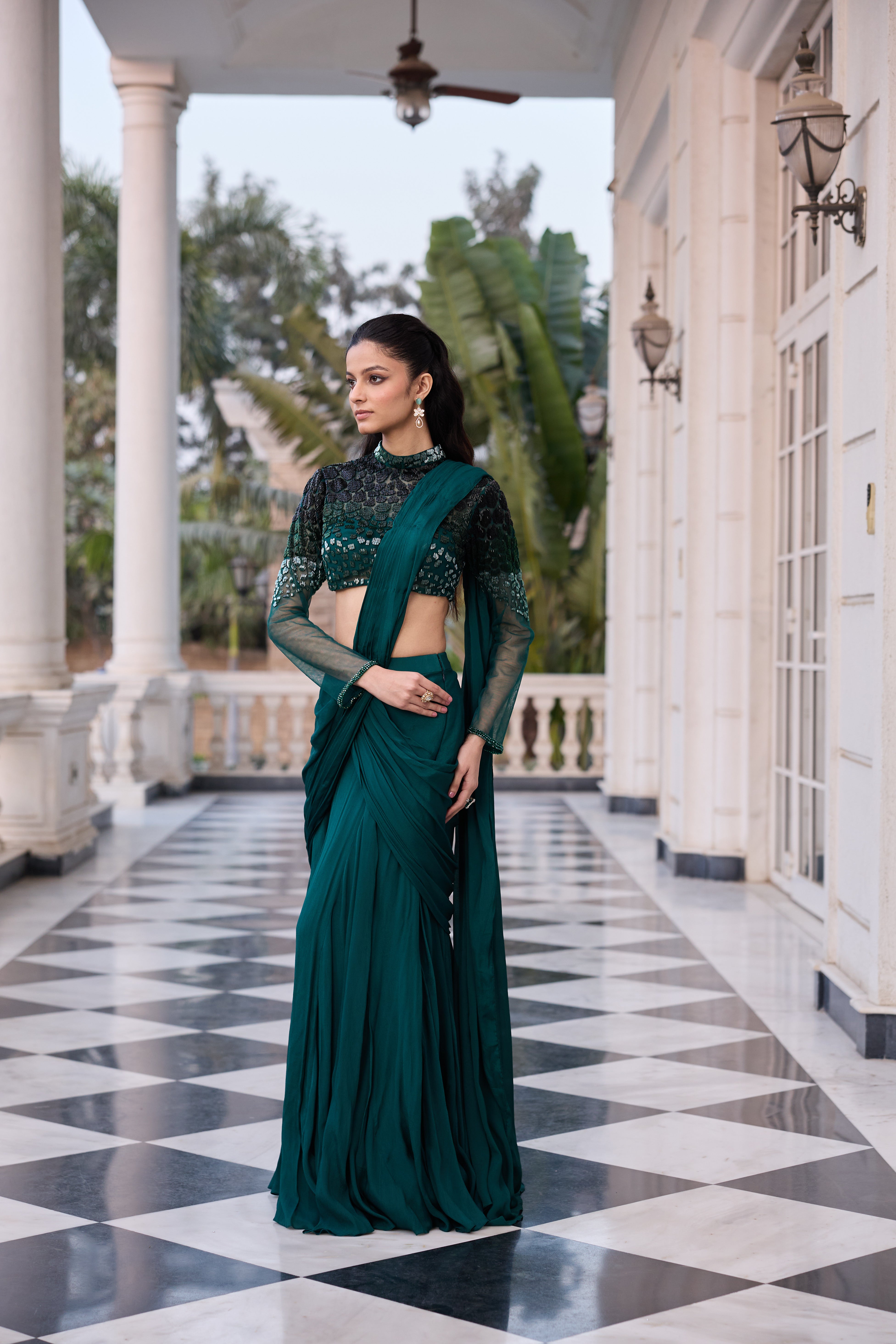 Hand Embellished Blouse with Drape Saree