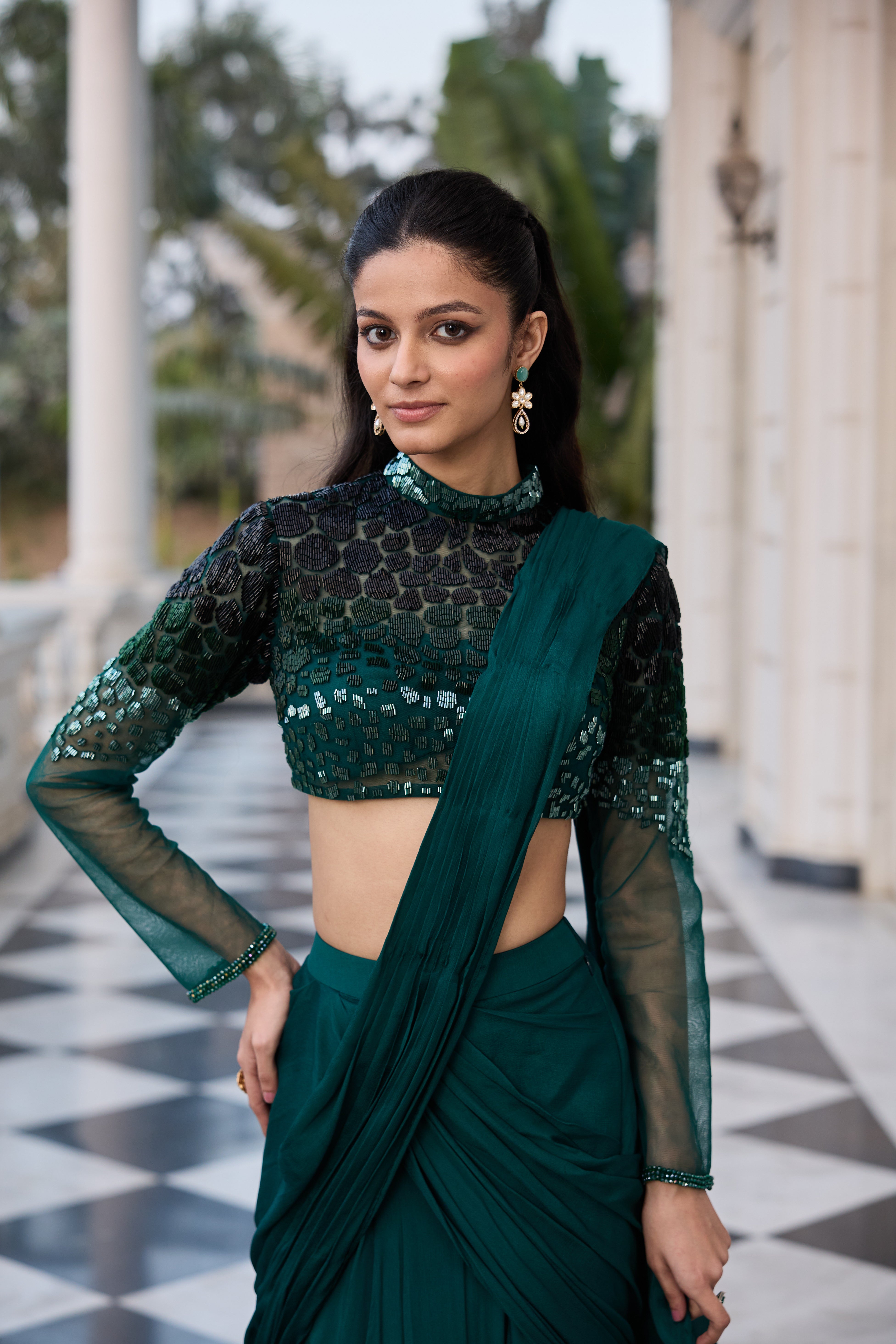 Hand Embellished Blouse with Drape Saree